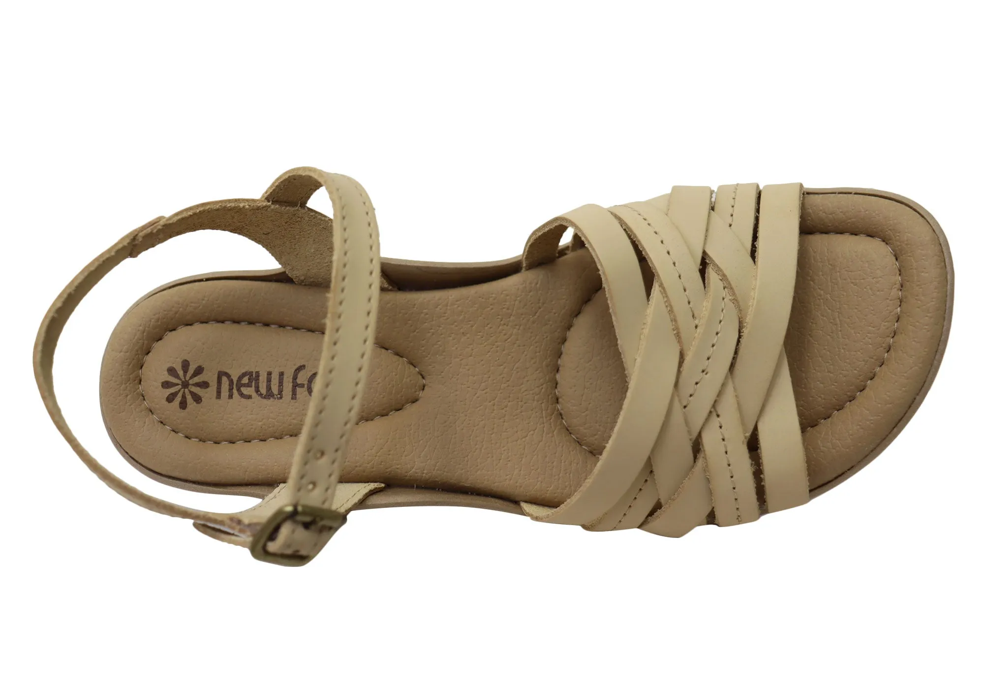 Neues Gesicht Arla Damen Brasilianische Bequeme Leder Sandalen mit Niedrigem Absatz Neue Gesicht Schuhe