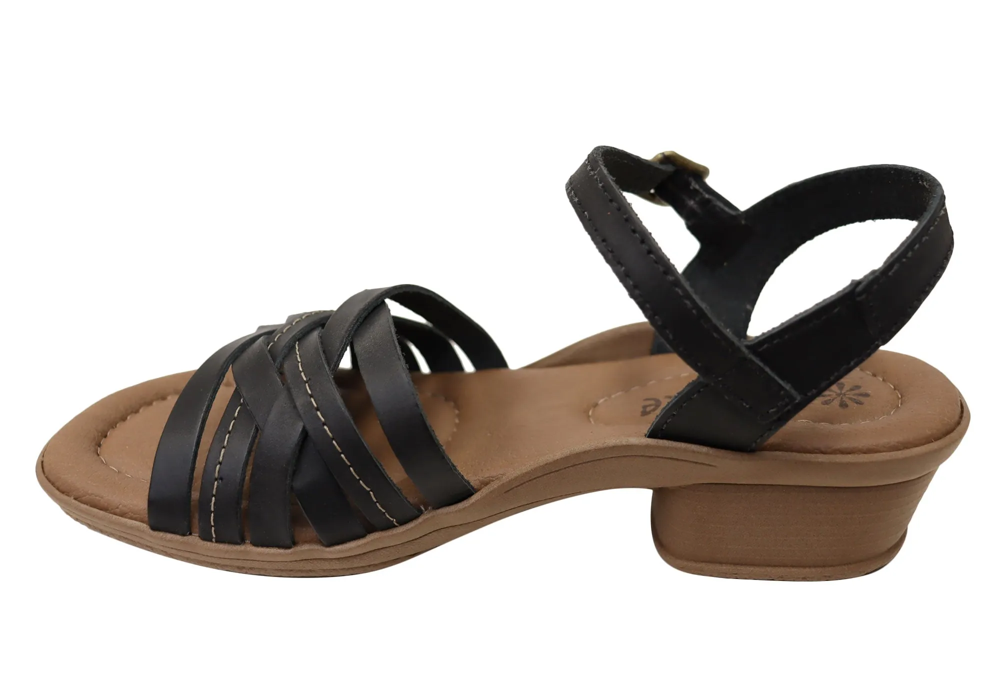 Neues Gesicht Arla Damen Brasilianische Bequeme Leder Sandalen mit Niedrigem Absatz Neue Gesicht Schuhe