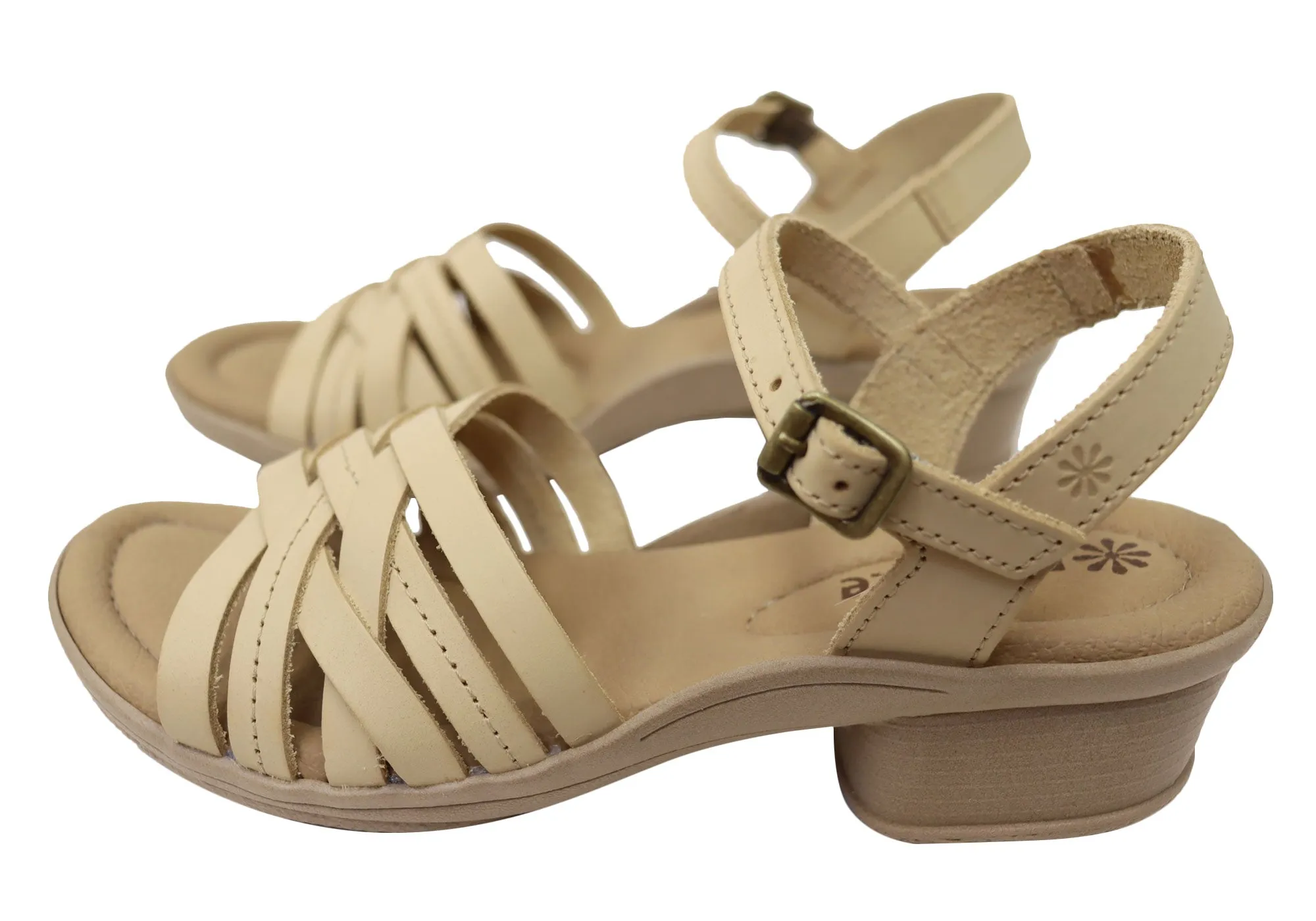 Neues Gesicht Arla Damen Brasilianische Bequeme Leder Sandalen mit Niedrigem Absatz Neue Gesicht Schuhe