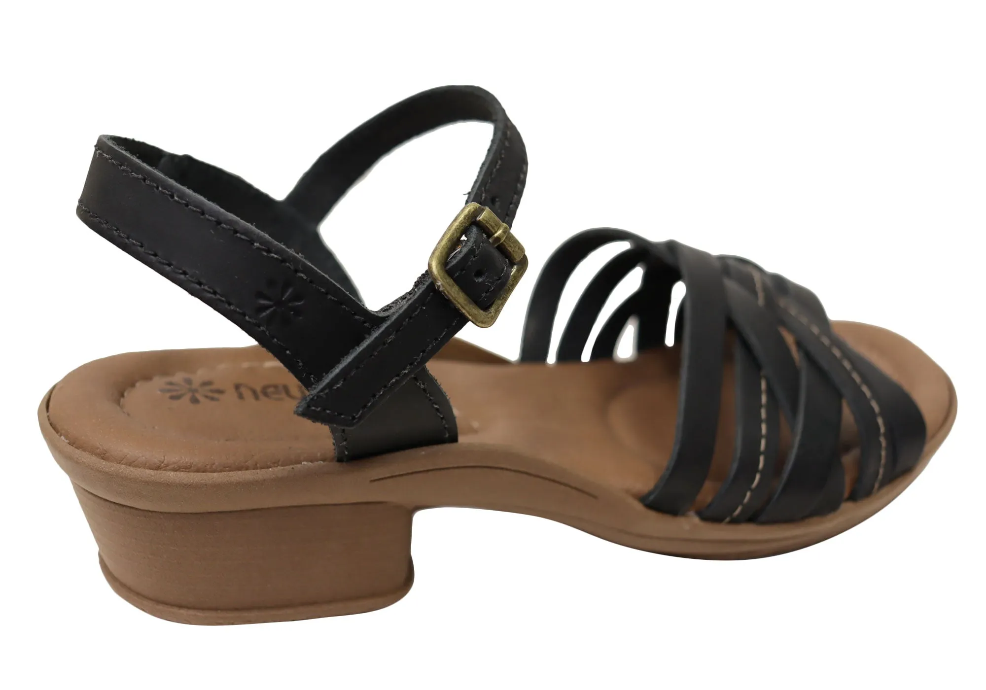 Neues Gesicht Arla Damen Brasilianische Bequeme Leder Sandalen mit Niedrigem Absatz Neue Gesicht Schuhe