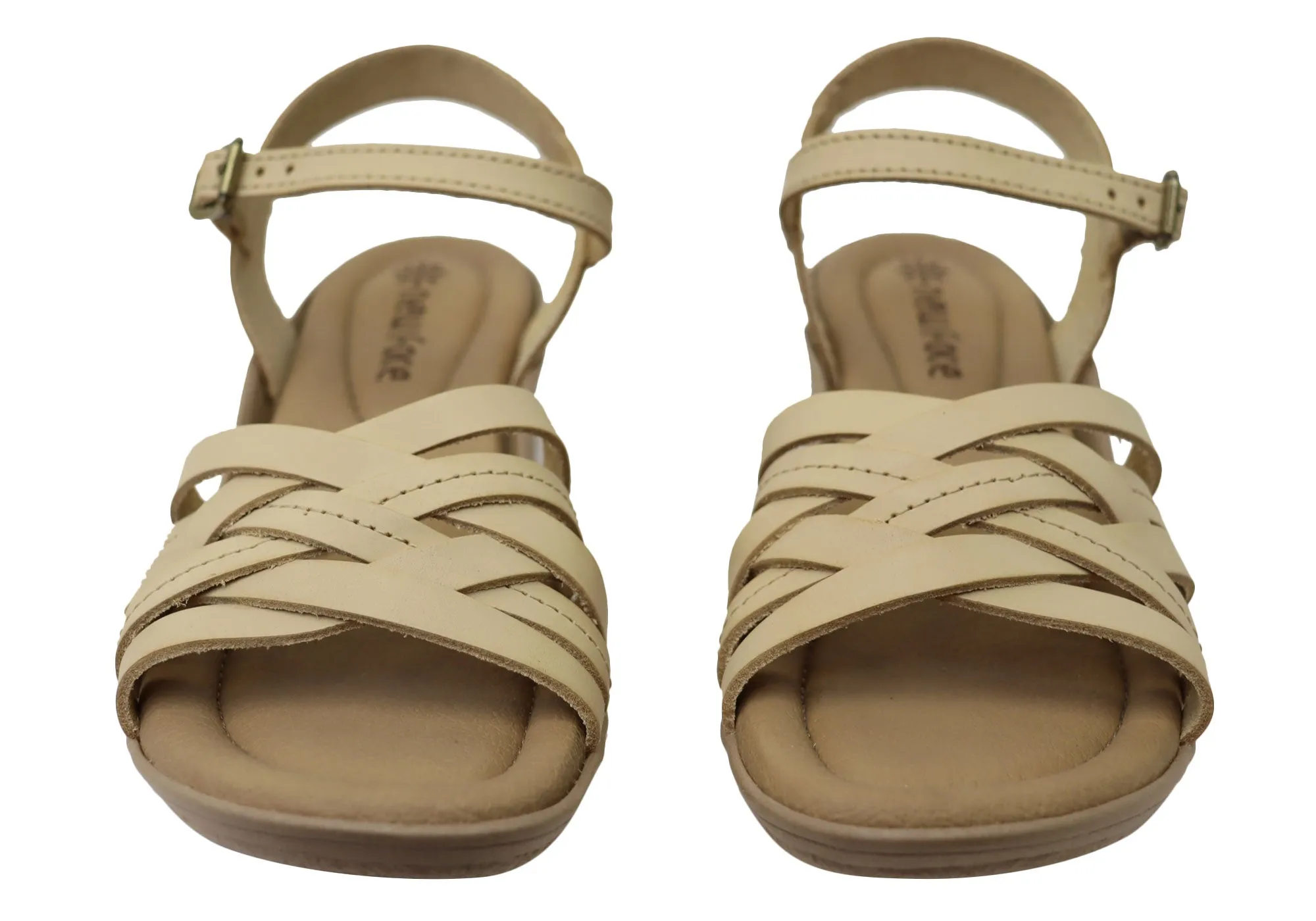 Neues Gesicht Arla Damen Brasilianische Bequeme Leder Sandalen mit Niedrigem Absatz Neue Gesicht Schuhe