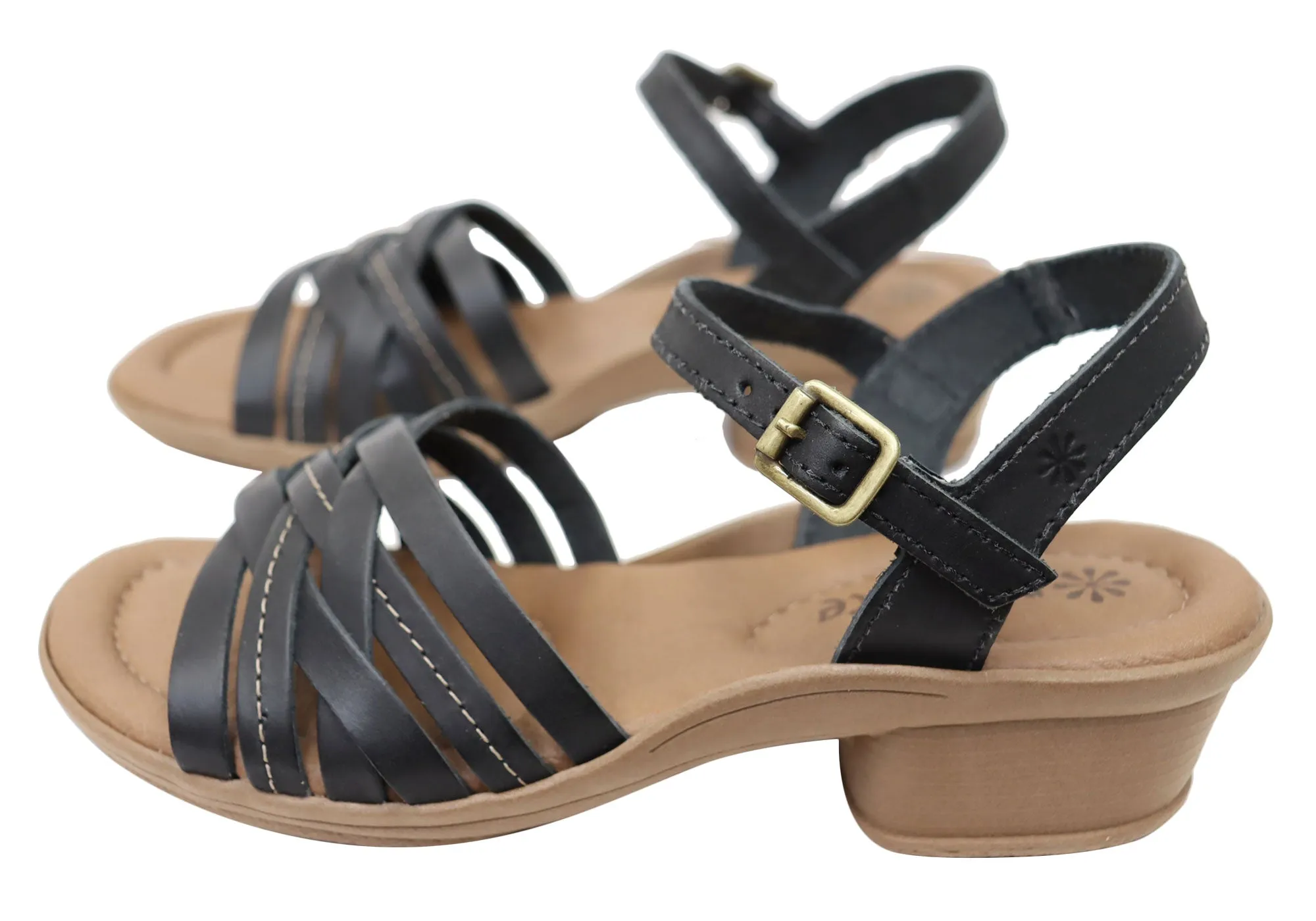 Neues Gesicht Arla Damen Brasilianische Bequeme Leder Sandalen mit Niedrigem Absatz Neue Gesicht Schuhe