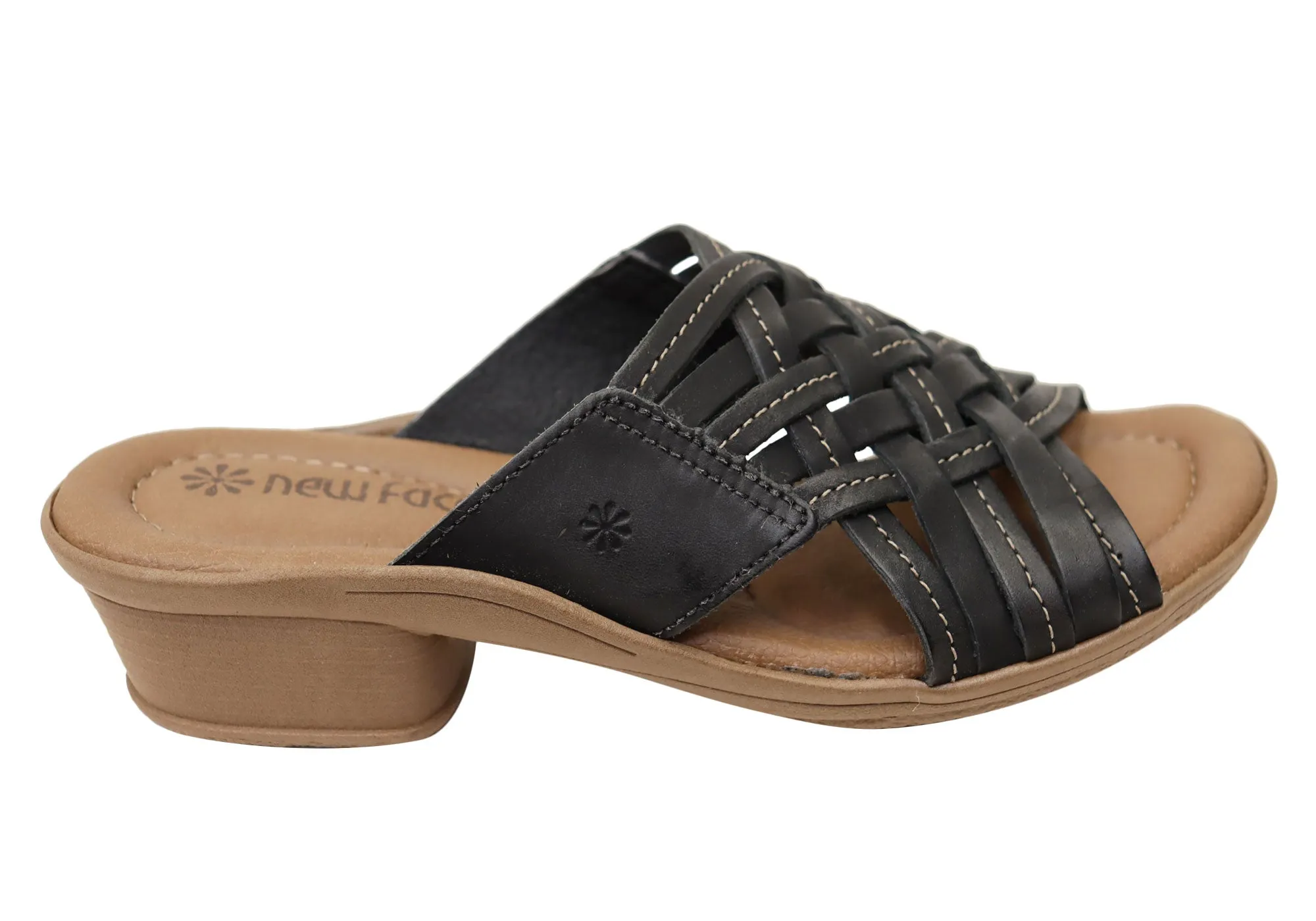New Face Bella Damen Bequeme Leder-Sandalen mit niedrigem Absatz New Face Schuhe