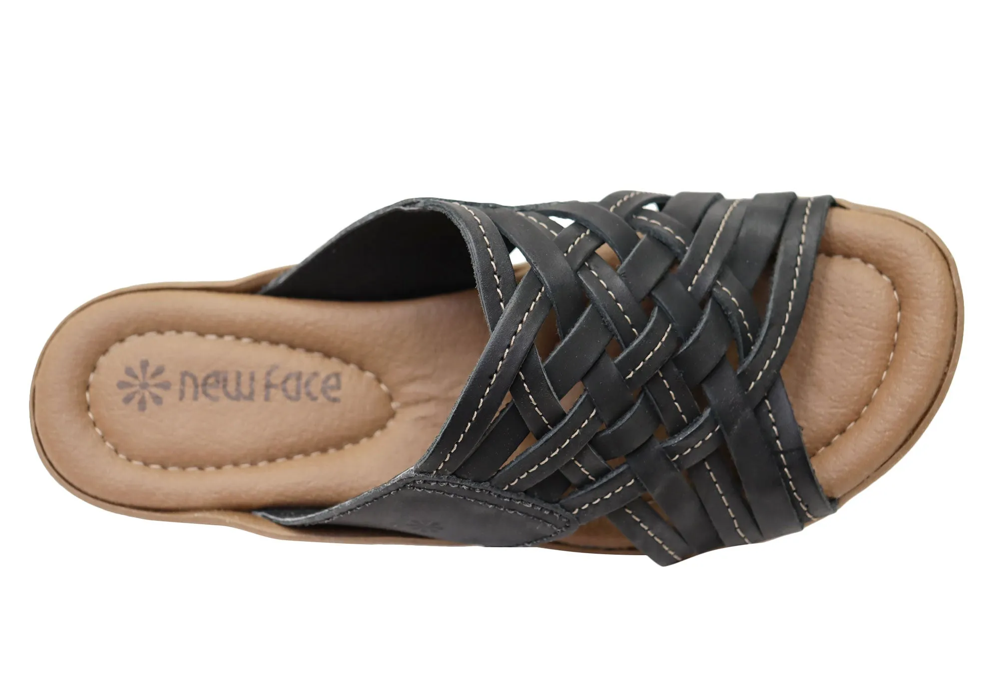 New Face Bella Damen Bequeme Leder-Sandalen mit niedrigem Absatz New Face Schuhe
