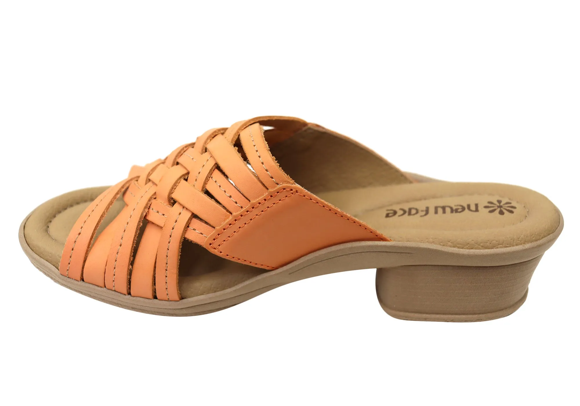 New Face Bella Damen Bequeme Leder-Sandalen mit niedrigem Absatz New Face Schuhe