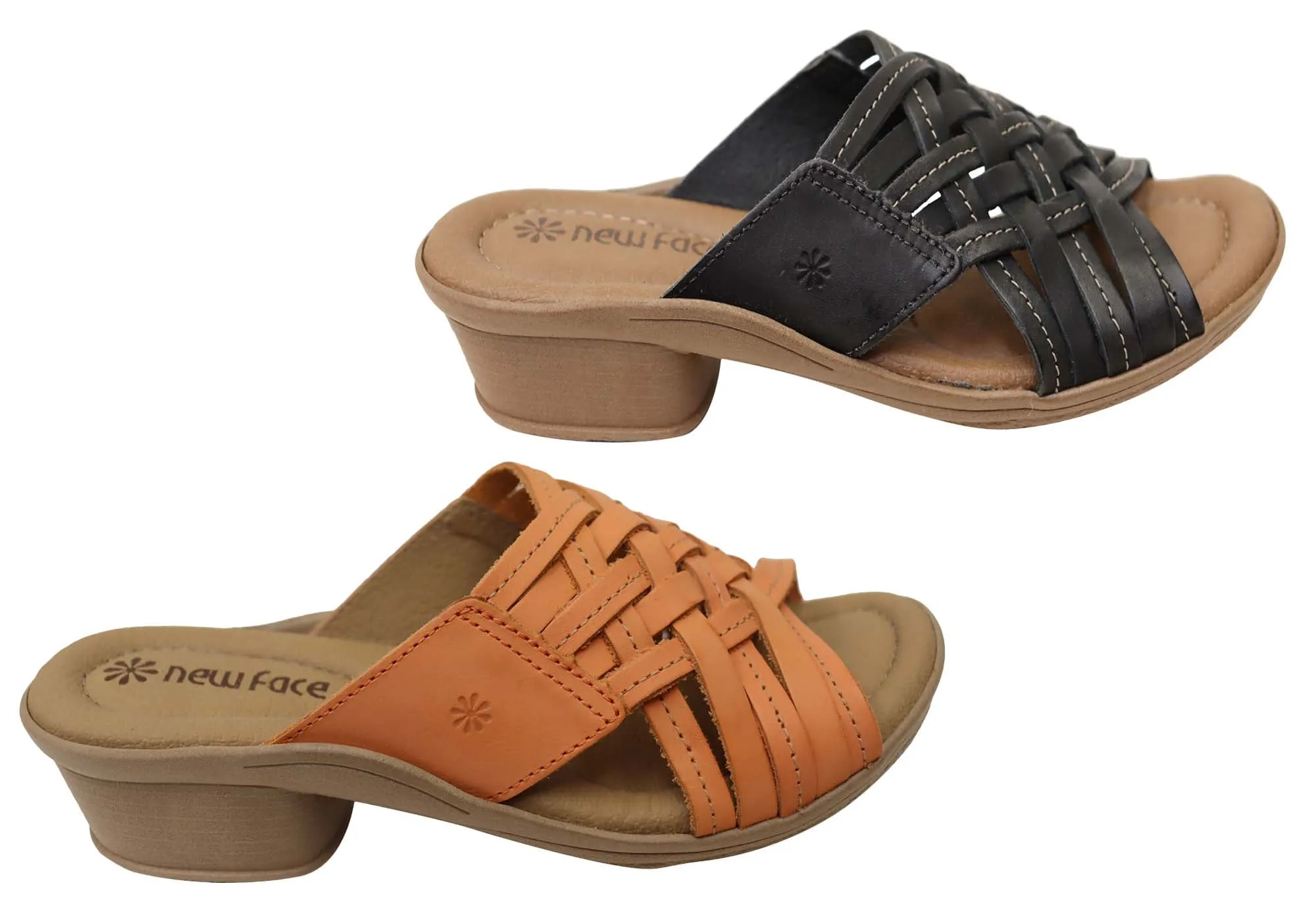 New Face Bella Damen Bequeme Leder-Sandalen mit niedrigem Absatz New Face Schuhe