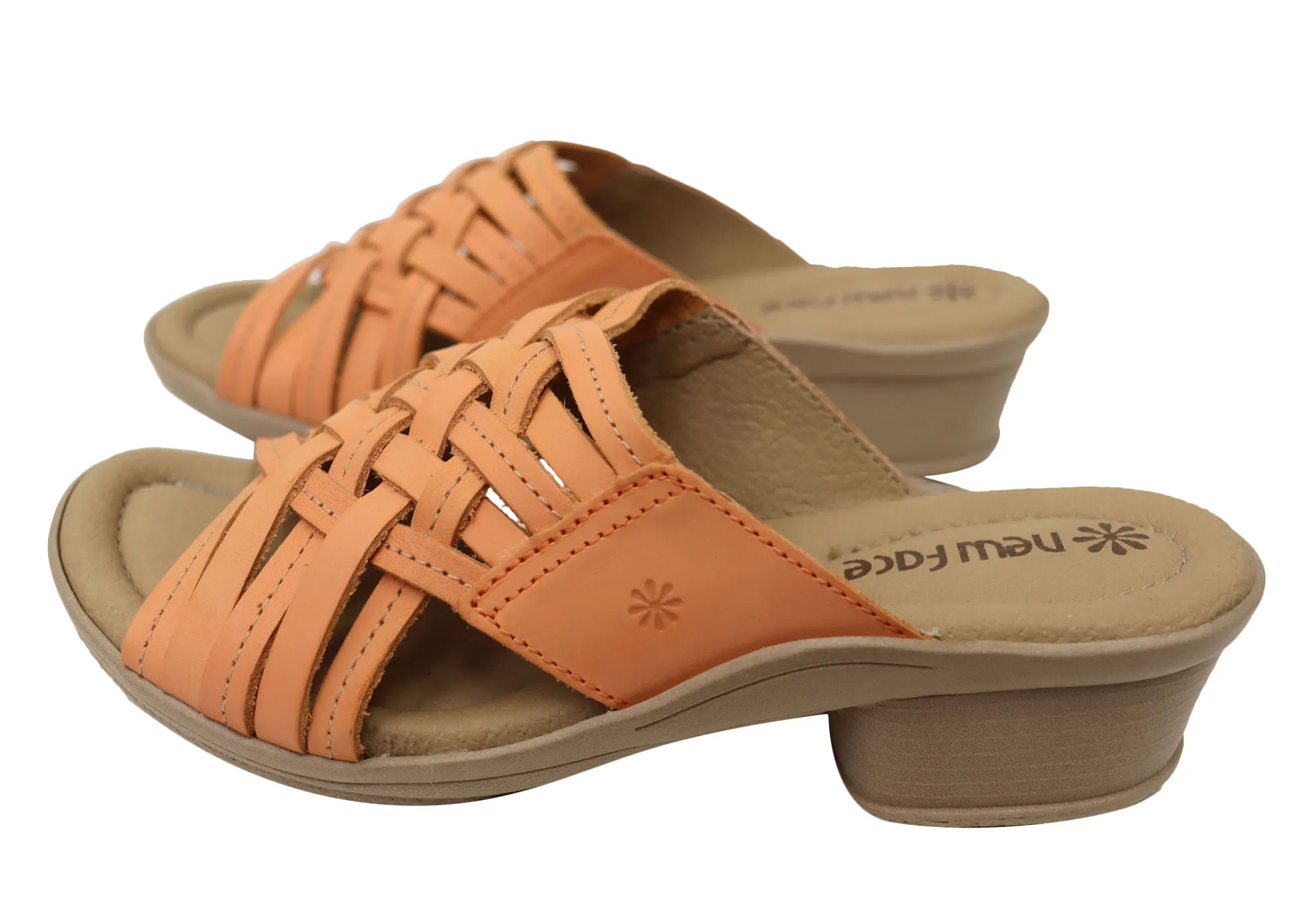 New Face Bella Damen Bequeme Leder-Sandalen mit niedrigem Absatz New Face Schuhe