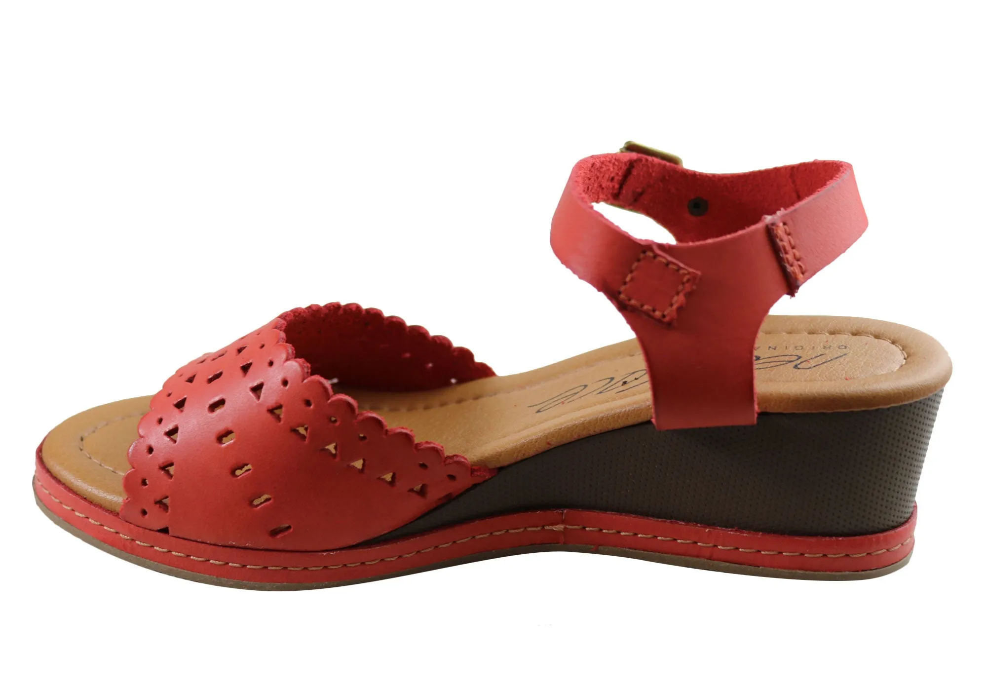 New Face Dorita Damen Keilabsatz-Sandalen aus Leder, hergestellt in Brasilien, New Face Schuhe