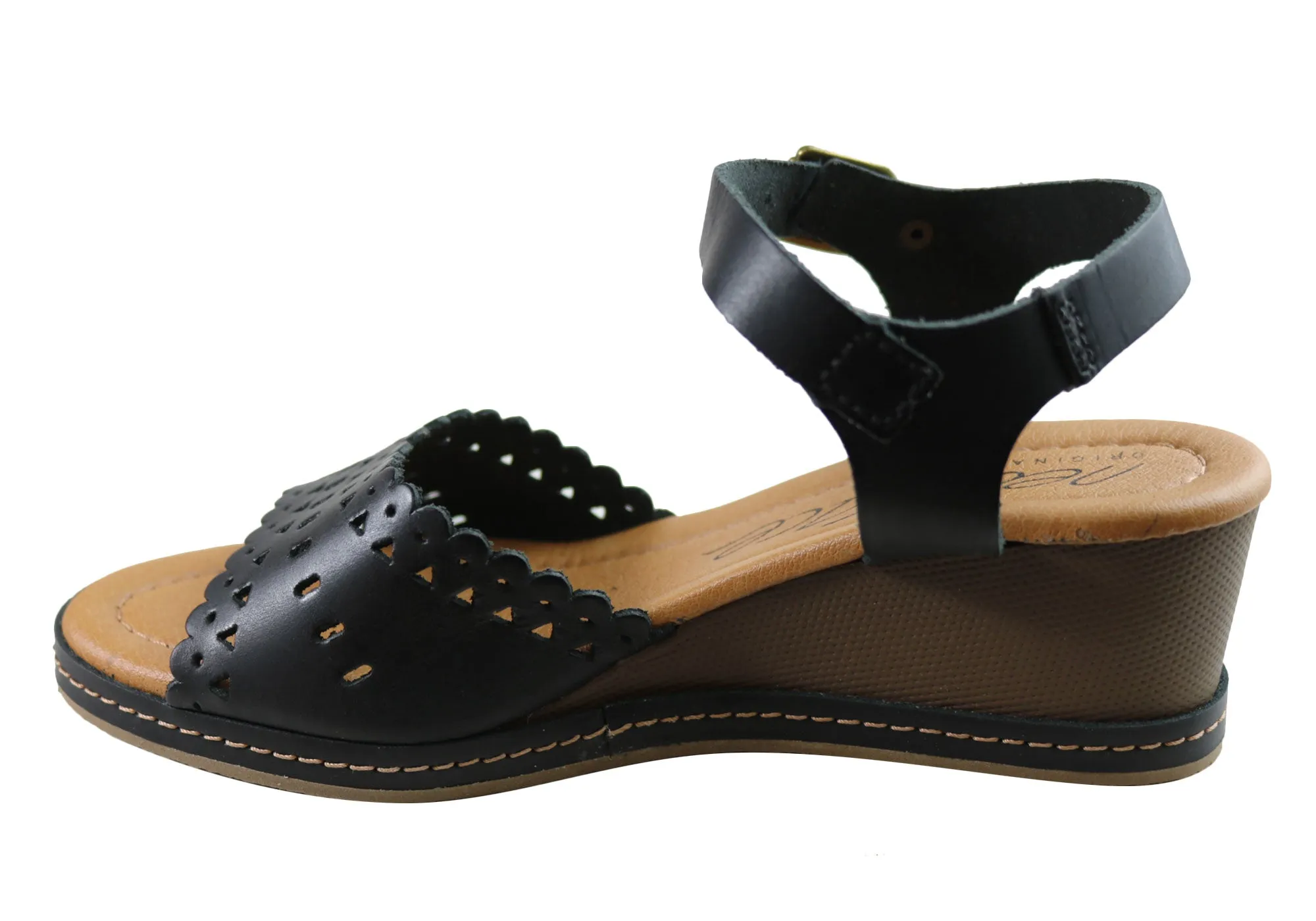 New Face Dorita Damen Keilabsatz-Sandalen aus Leder, hergestellt in Brasilien, New Face Schuhe