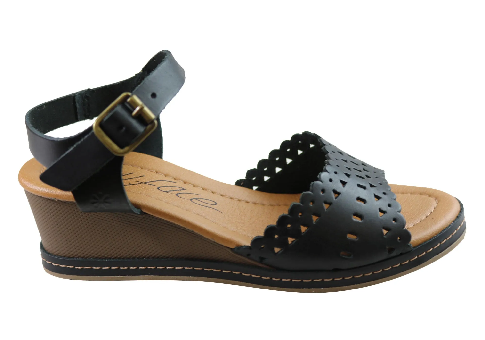 New Face Dorita Damen Keilabsatz-Sandalen aus Leder, hergestellt in Brasilien, New Face Schuhe