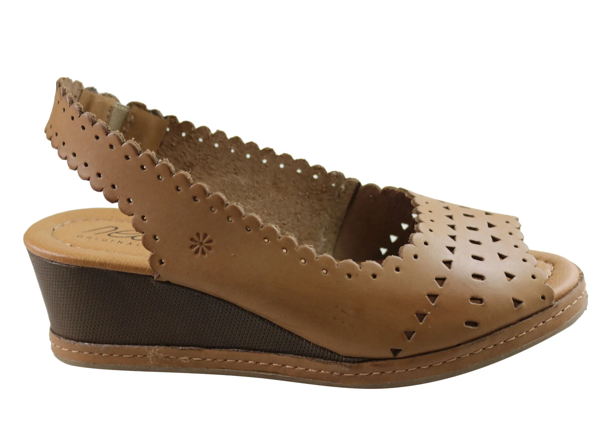 New Face Emberly Damen Keilabsatz-Sandalen aus Leder, hergestellt in Brasilien, New Face Schuhe