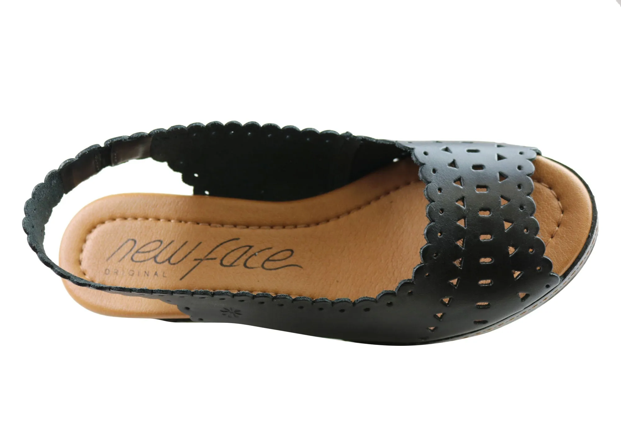New Face Emberly Damen Keilabsatz-Sandalen aus Leder, hergestellt in Brasilien, New Face Schuhe