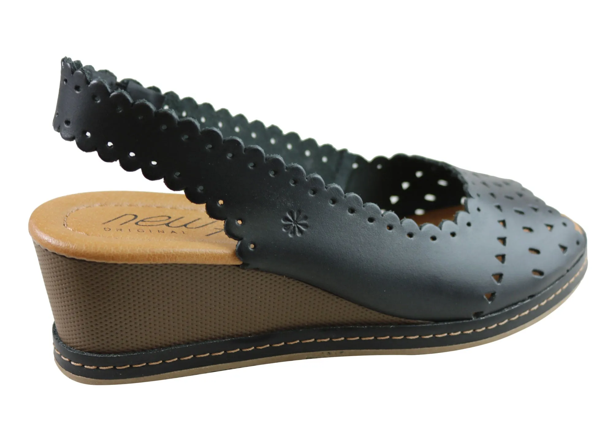 New Face Emberly Damen Keilabsatz-Sandalen aus Leder, hergestellt in Brasilien, New Face Schuhe