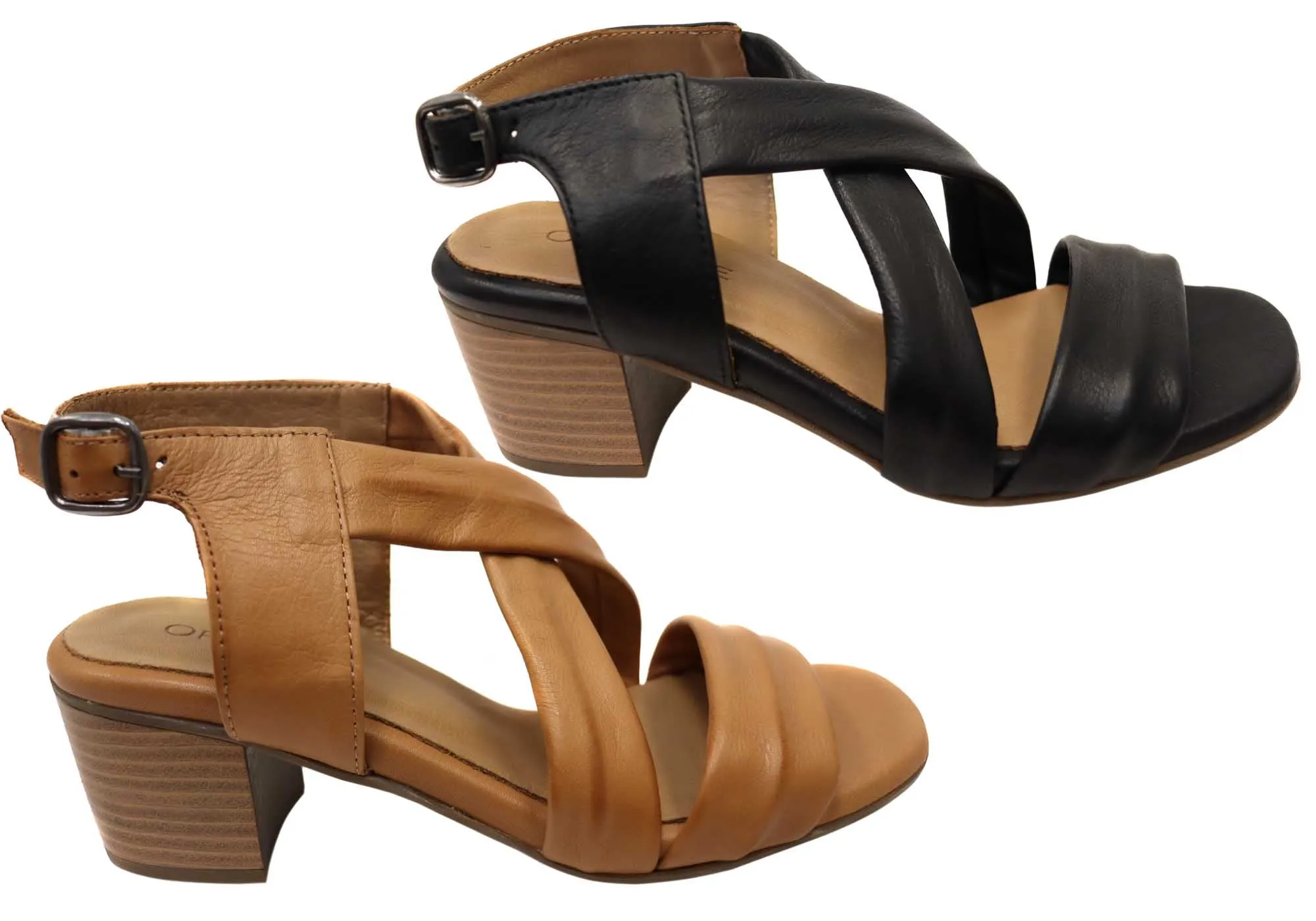 Orizonte Auckland Damen Europäische Leder Mittelabsatz Bequeme Sandalen Orizonte Schuhe