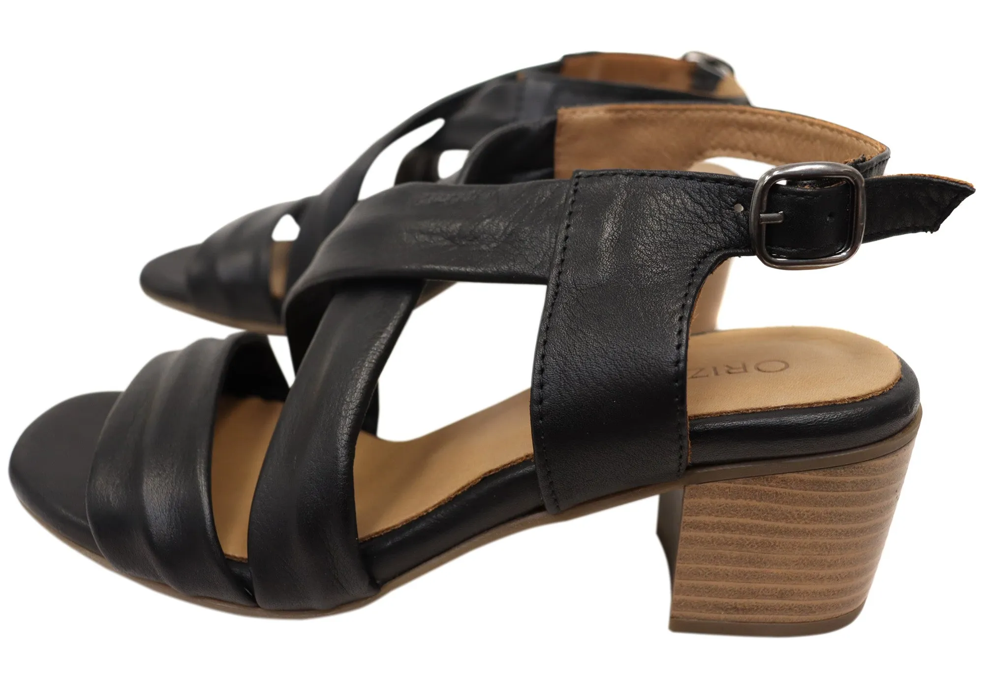 Orizonte Auckland Damen Europäische Leder Mittelabsatz Bequeme Sandalen Orizonte Schuhe