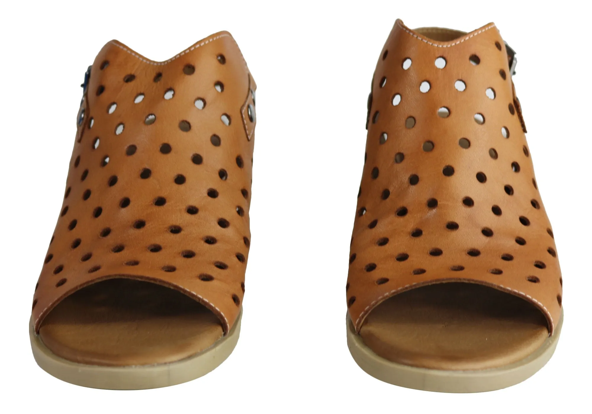 Orizonte Gracie Damen Europäisches Leder Bequeme Sandaletten mit mittlerem Absatz Orizonte Schuhe