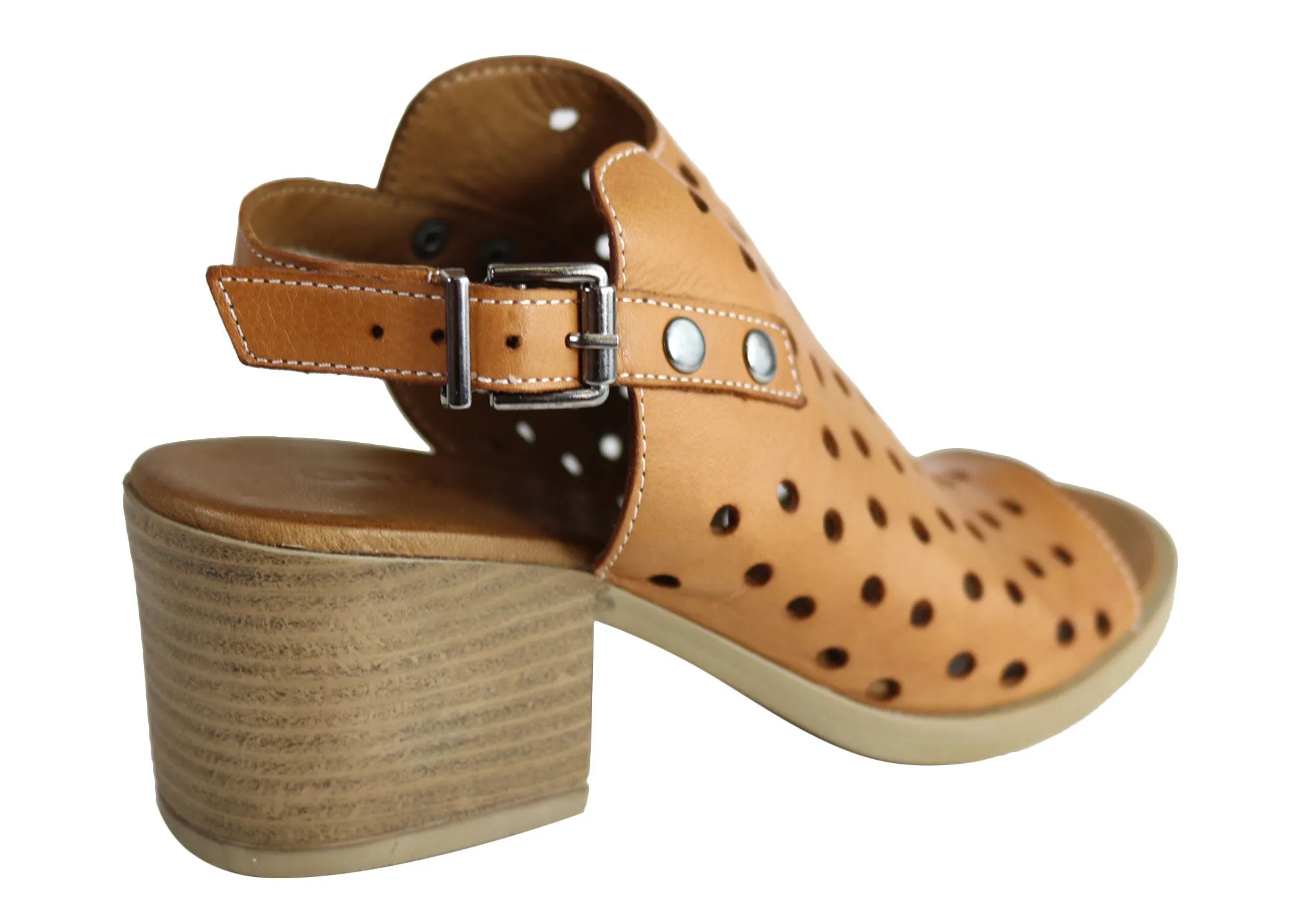 Orizonte Gracie Damen Europäisches Leder Bequeme Sandaletten mit mittlerem Absatz Orizonte Schuhe