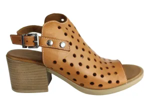 Orizonte Gracie Damen Europäisches Leder Bequeme Sandaletten mit mittlerem Absatz Orizonte Schuhe
