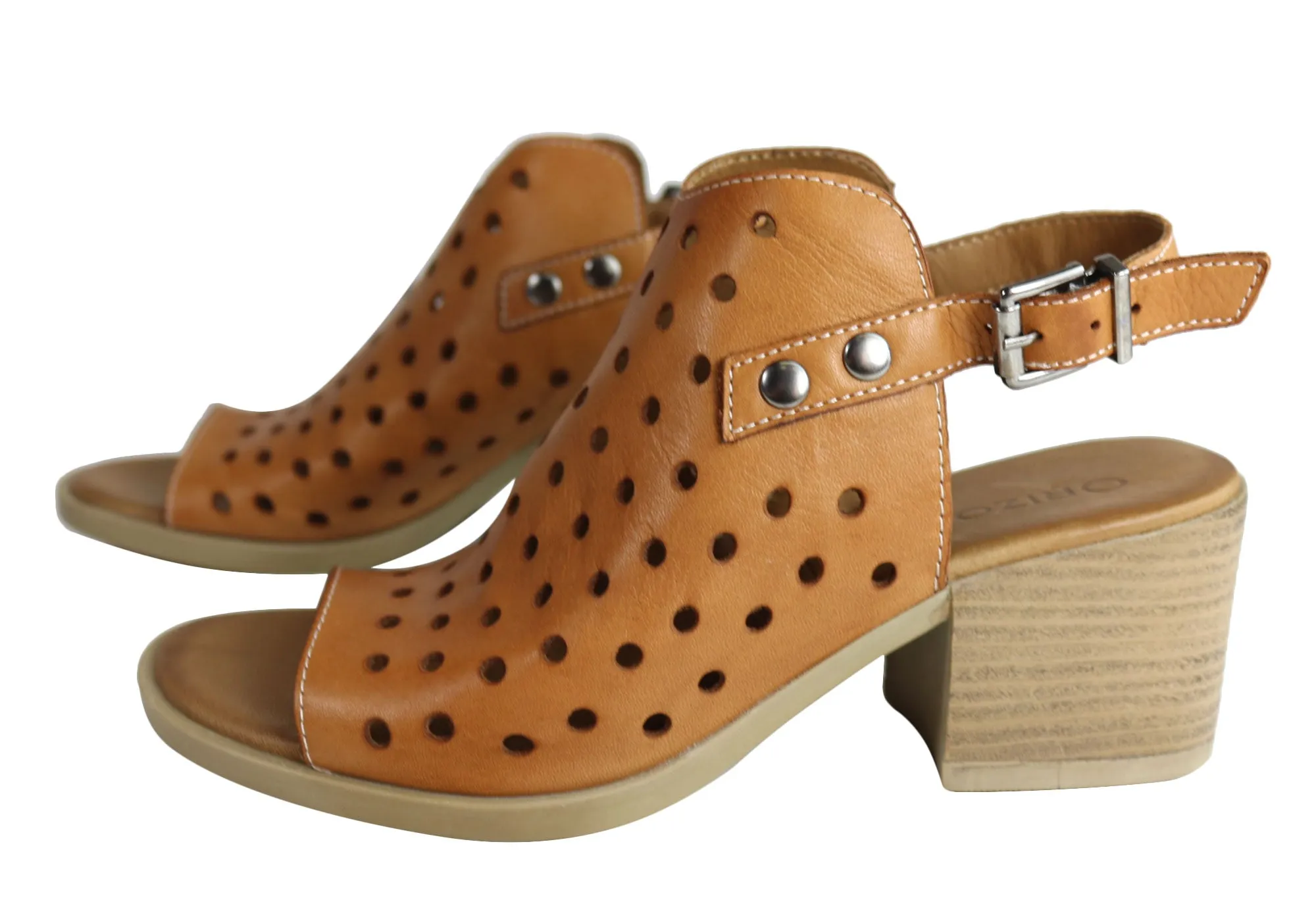 Orizonte Gracie Damen Europäisches Leder Bequeme Sandaletten mit mittlerem Absatz Orizonte Schuhe