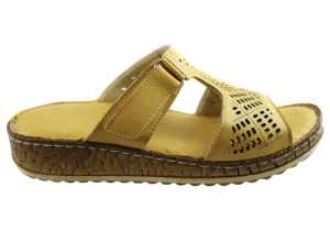 Orizonte Safran Damen Europäische Bequeme Leder Schlappen Sandalen Orizonte Schuhe