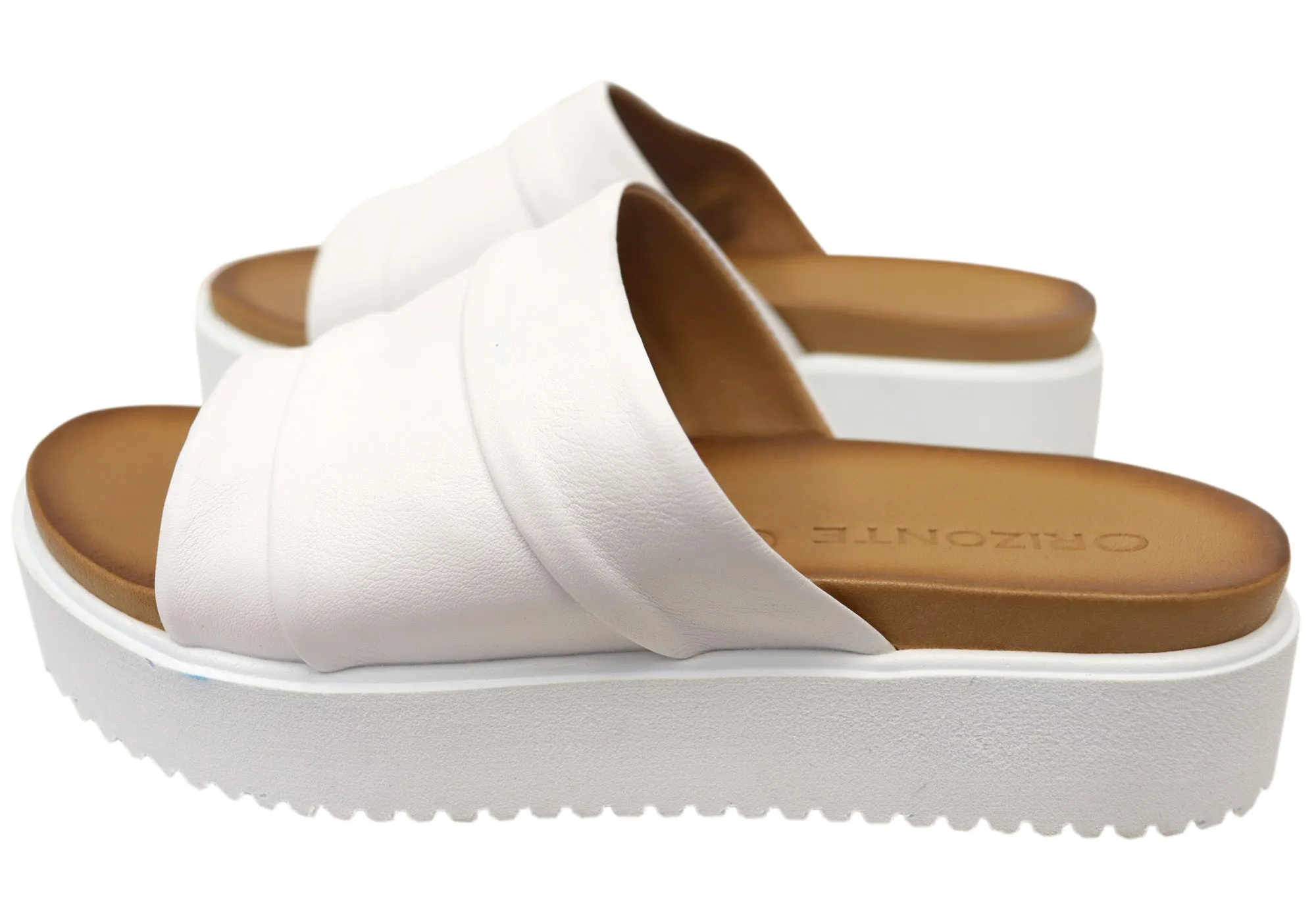 Orizonte Volume Damen Europäische Leder Plateau Slides Sandalen Orizonte Schuhe