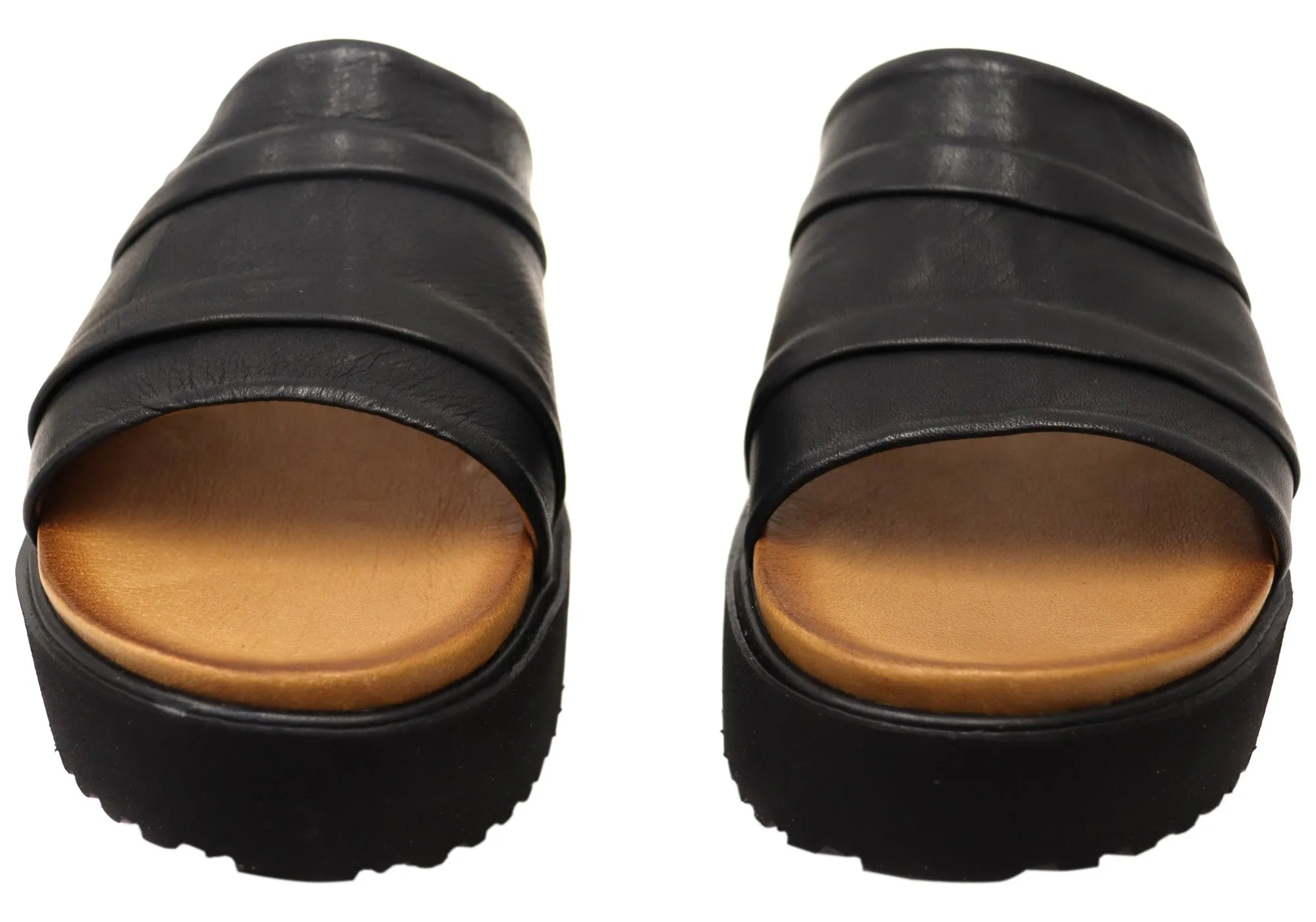Orizonte Volume Damen Europäische Leder Plateau Slides Sandalen Orizonte Schuhe