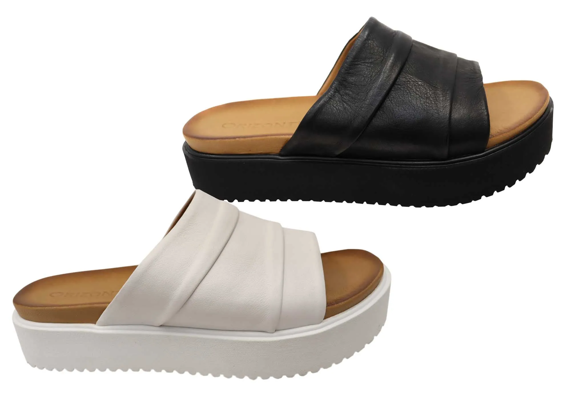 Orizonte Volume Damen Europäische Leder Plateau Slides Sandalen Orizonte Schuhe