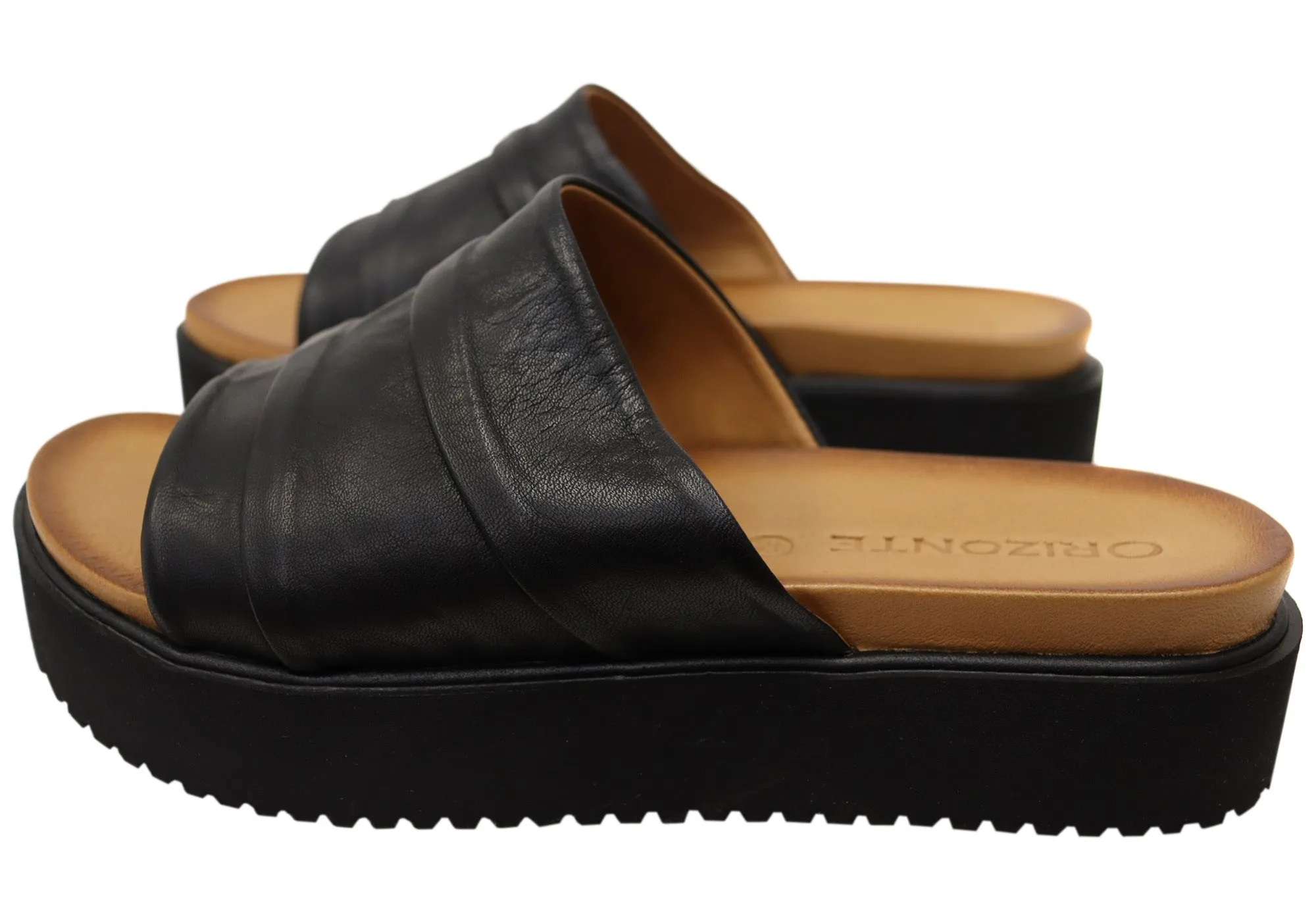 Orizonte Volume Damen Europäische Leder Plateau Slides Sandalen Orizonte Schuhe