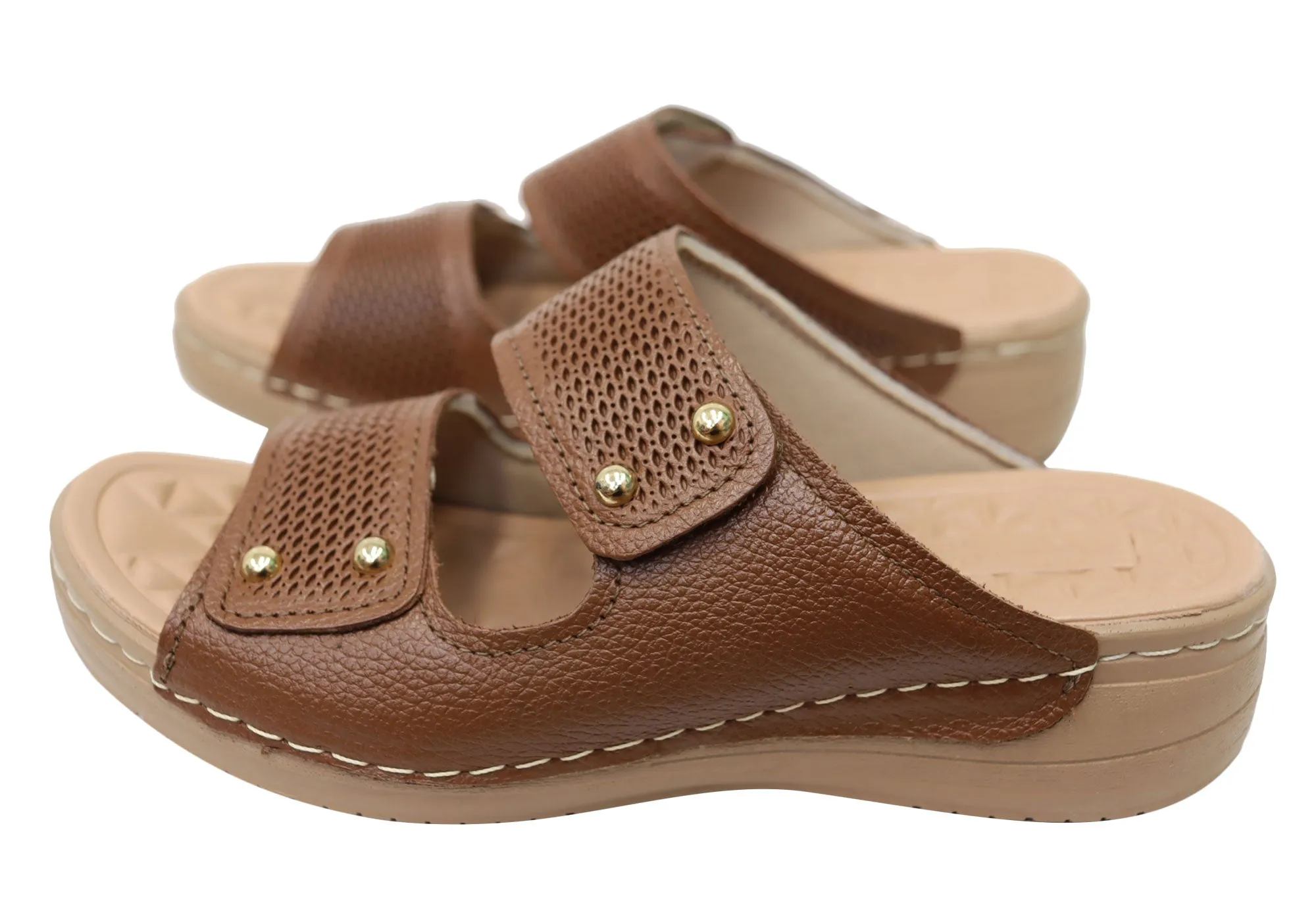 Pegada Mya Damen Bequeme Leder-Slides Sandalen Hergestellt In Brasilien Pegada Schuhe