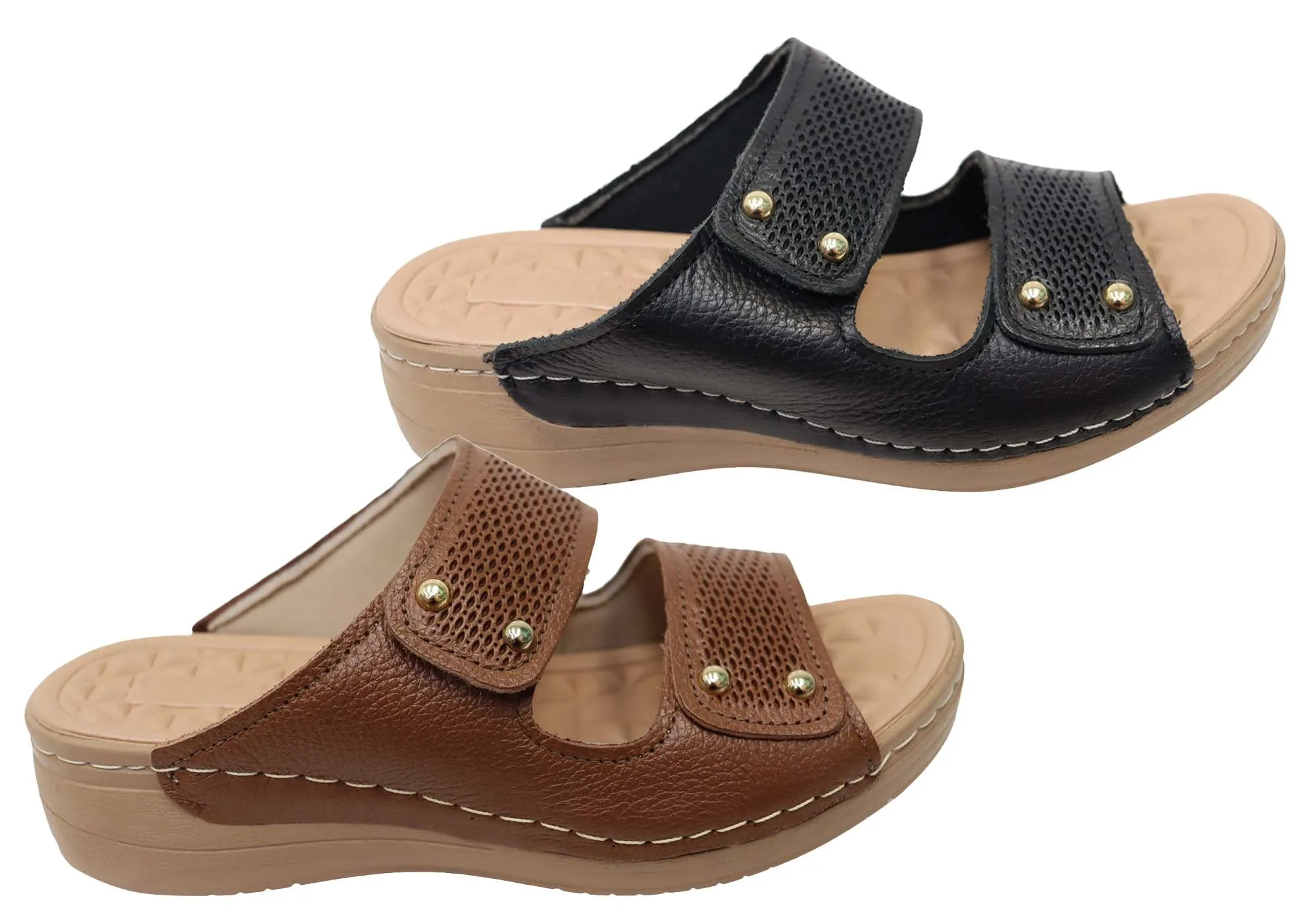 Pegada Mya Damen Bequeme Leder-Slides Sandalen Hergestellt In Brasilien Pegada Schuhe