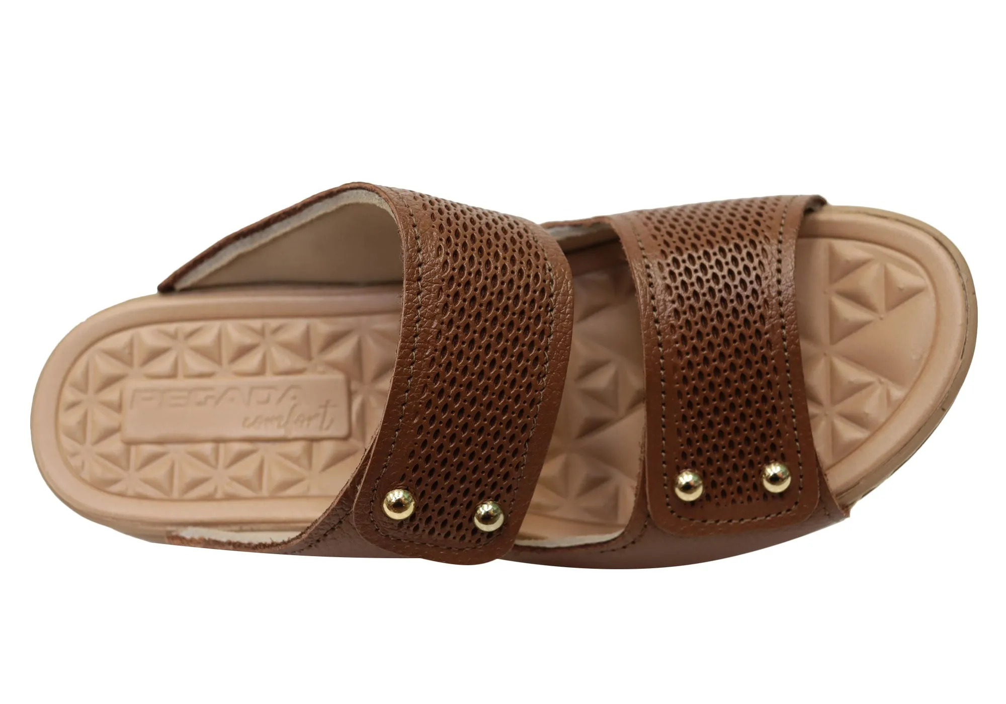 Pegada Mya Damen Bequeme Leder-Slides Sandalen Hergestellt In Brasilien Pegada Schuhe