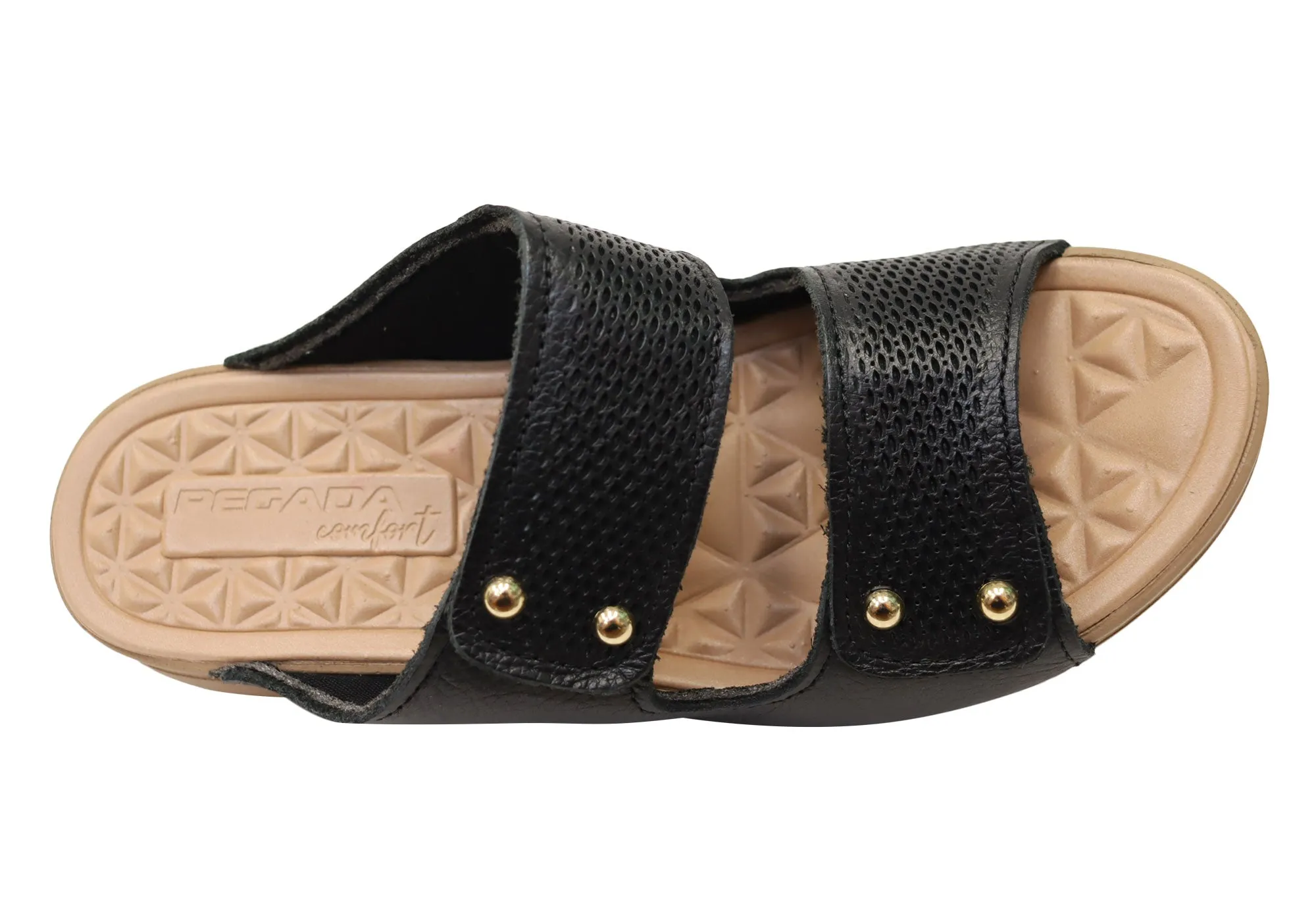 Pegada Mya Damen Bequeme Leder-Slides Sandalen Hergestellt In Brasilien Pegada Schuhe