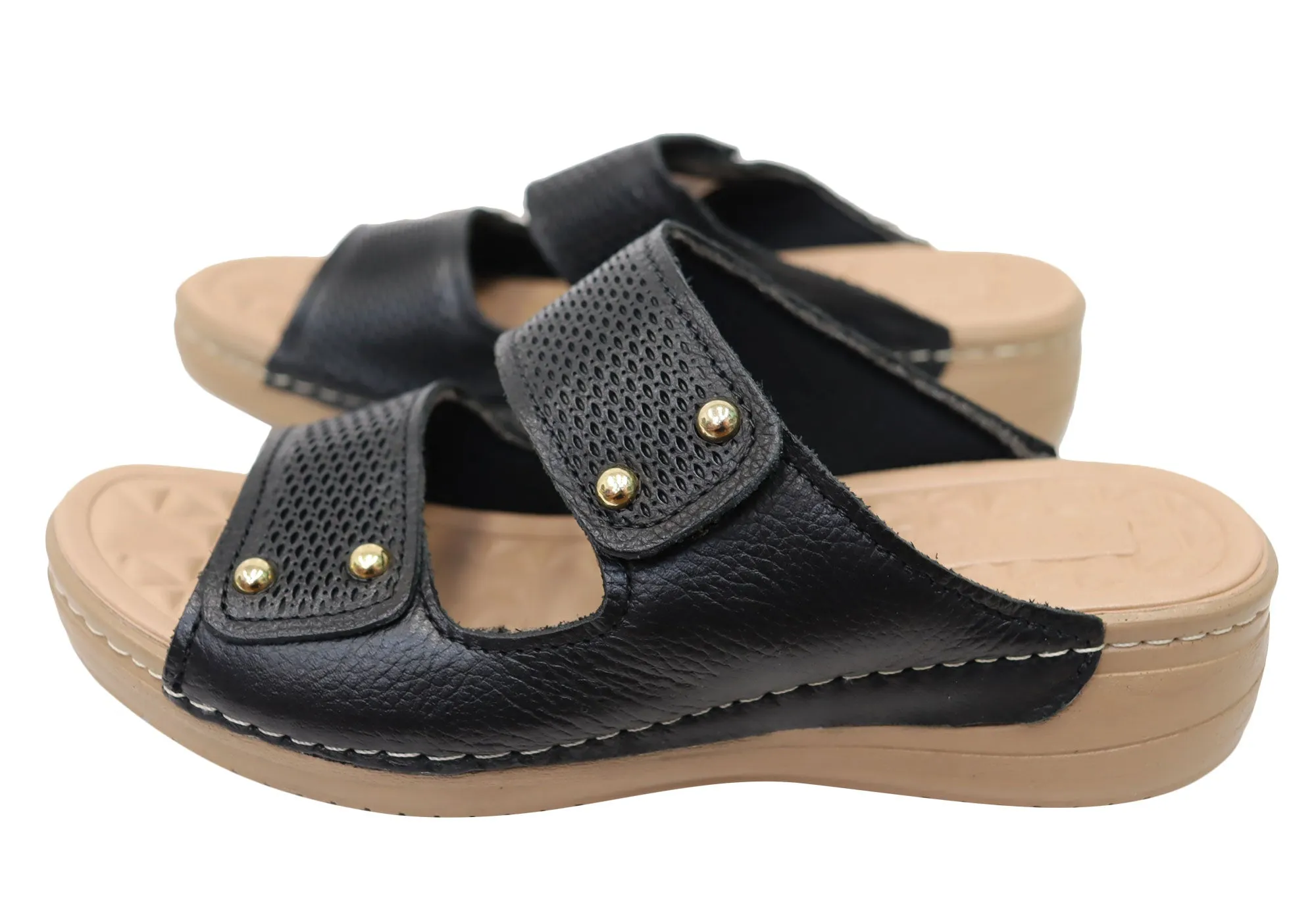 Pegada Mya Damen Bequeme Leder-Slides Sandalen Hergestellt In Brasilien Pegada Schuhe
