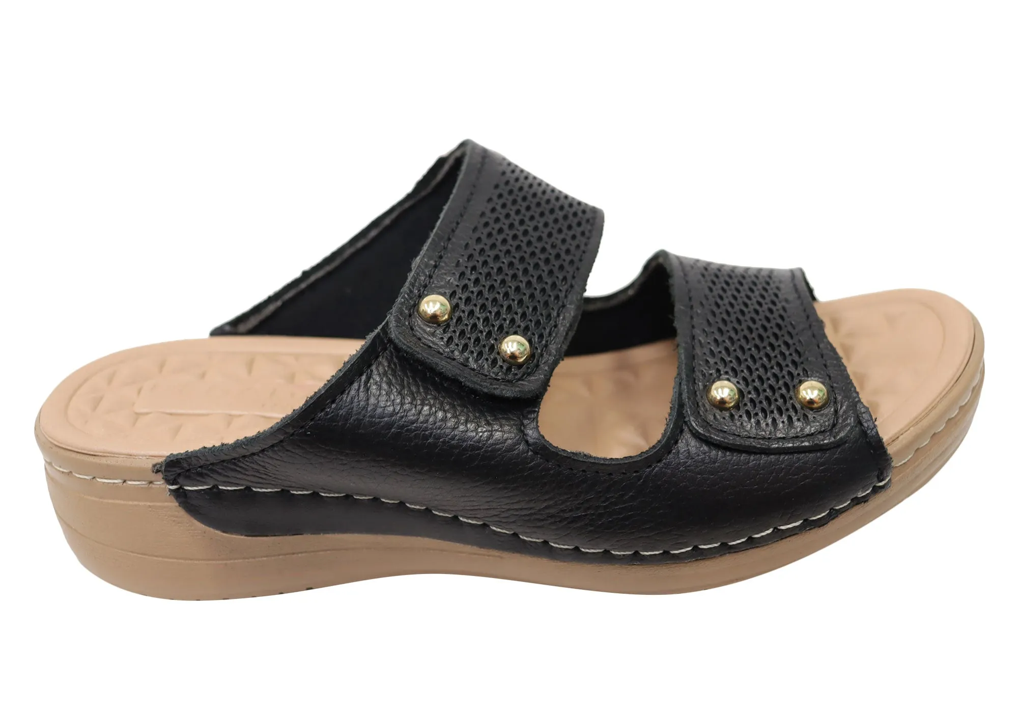 Pegada Mya Damen Bequeme Leder-Slides Sandalen Hergestellt In Brasilien Pegada Schuhe