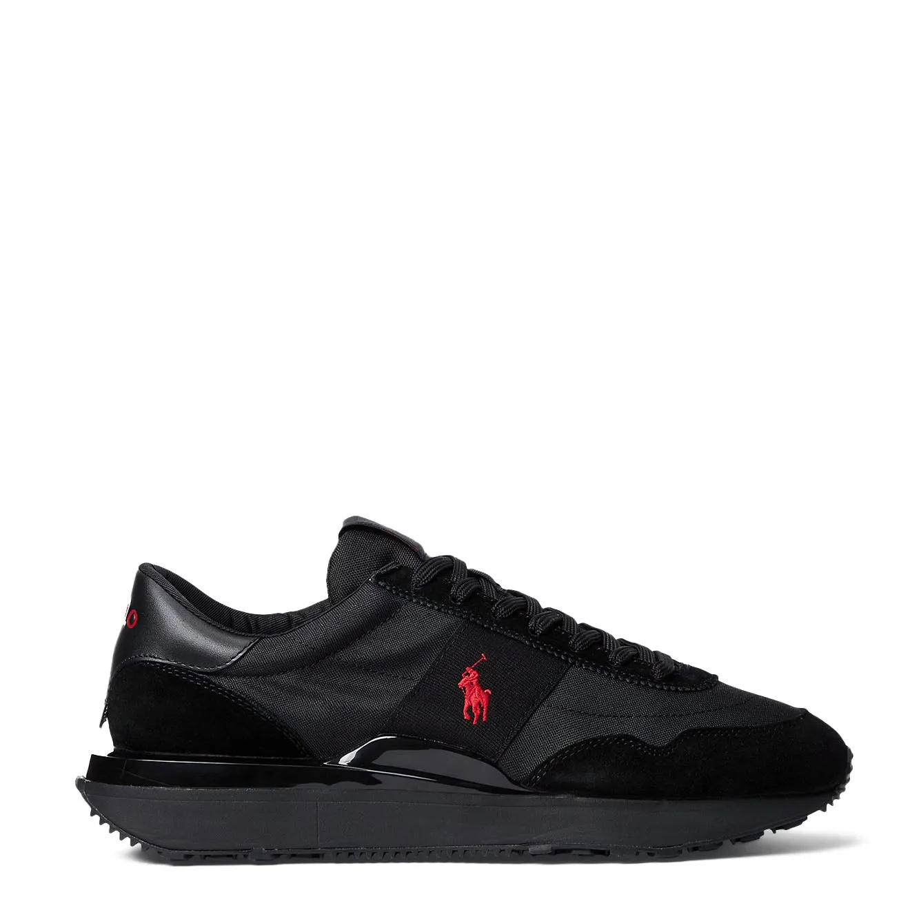 Polo Ralph Lauren Train 89 Wildleder und Oxford Trainer Triple Schwarz / Rot Pp