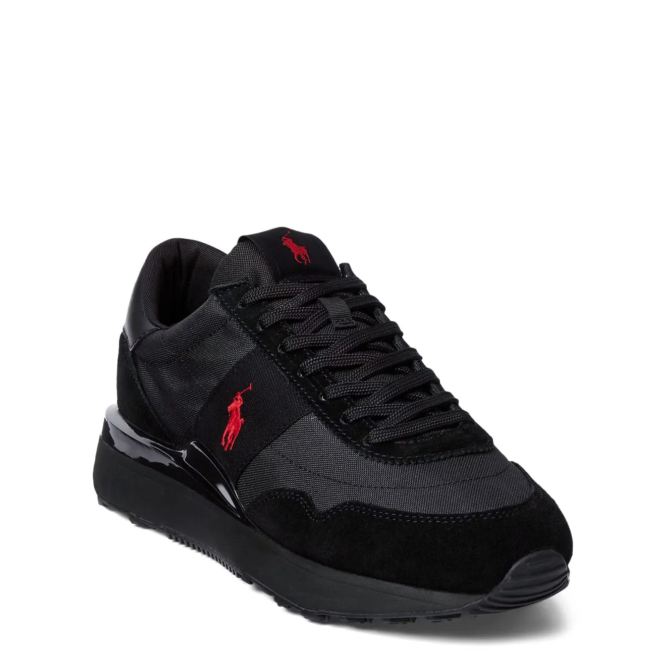 Polo Ralph Lauren Train 89 Wildleder und Oxford Trainer Triple Schwarz / Rot Pp