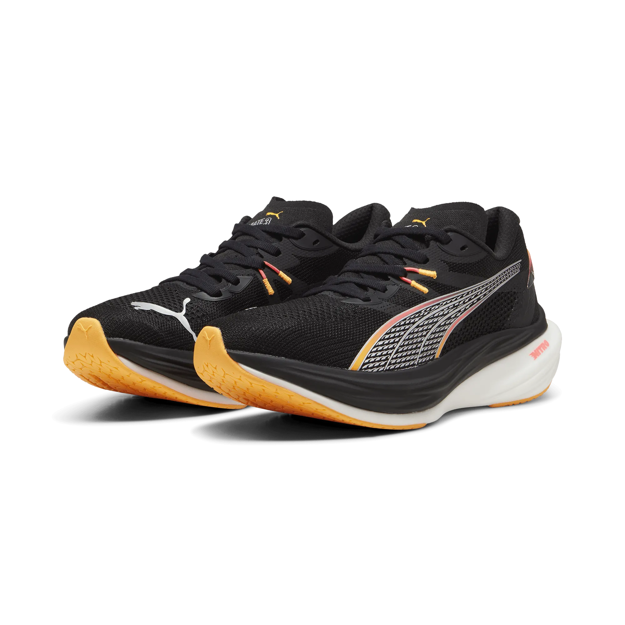 Puma Herren Deviate Nitro 3 Laufschuhe in Schwarz/Sun Stream AW24