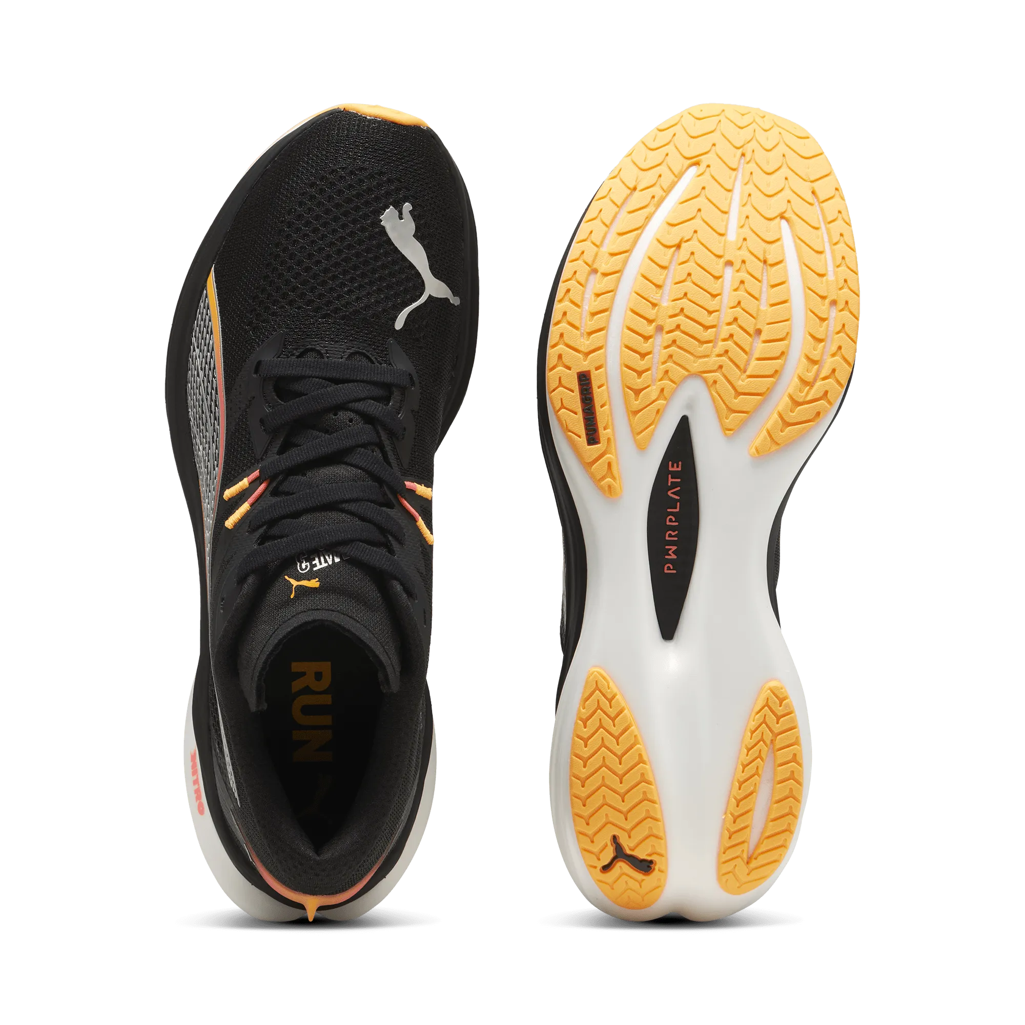 Puma Herren Deviate Nitro 3 Laufschuhe in Schwarz/Sun Stream AW24