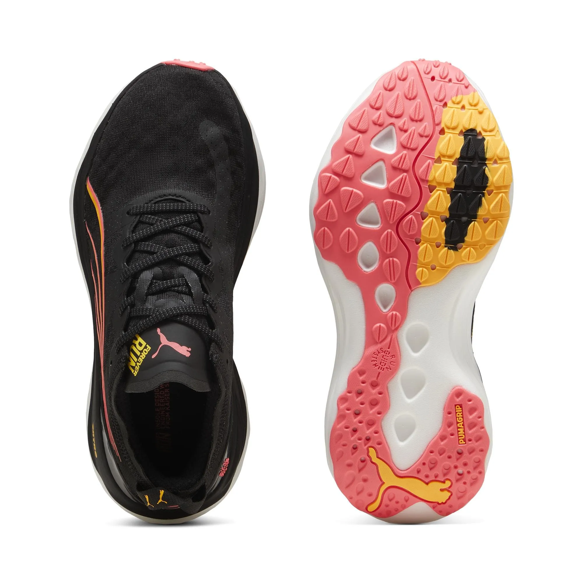 Puma Damen ForeverRun NITRO in Schwarz-Sonnenstrom-Sonnenuntergangsglühen AW24