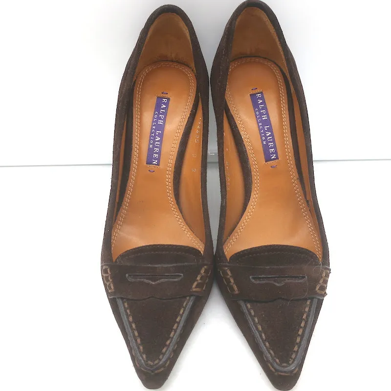 Ralph Lauren Collection Penny Loafer Pumps Dunkelbraunes Wildleder Größe 6