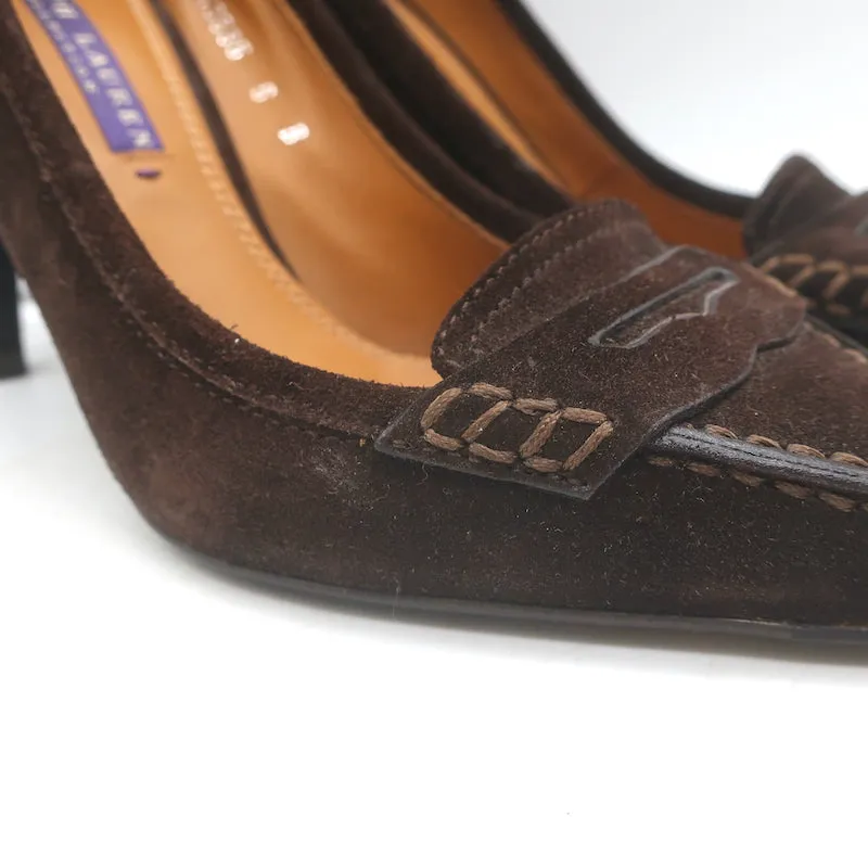 Ralph Lauren Collection Penny Loafer Pumps Dunkelbraunes Wildleder Größe 6