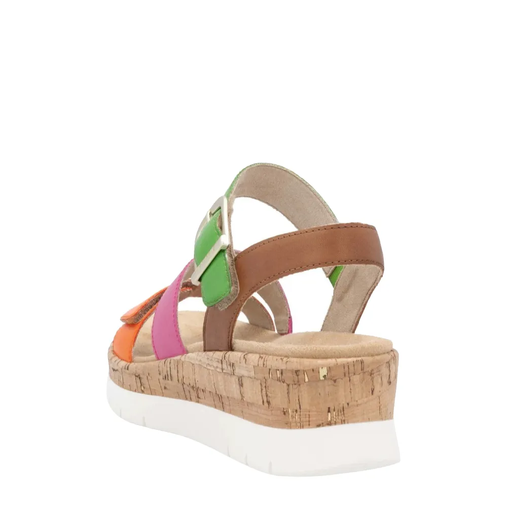 Remote Damen Gizela 50 Keil-Sandalette in Aperol/Fuchsia/Absynth/Muskat