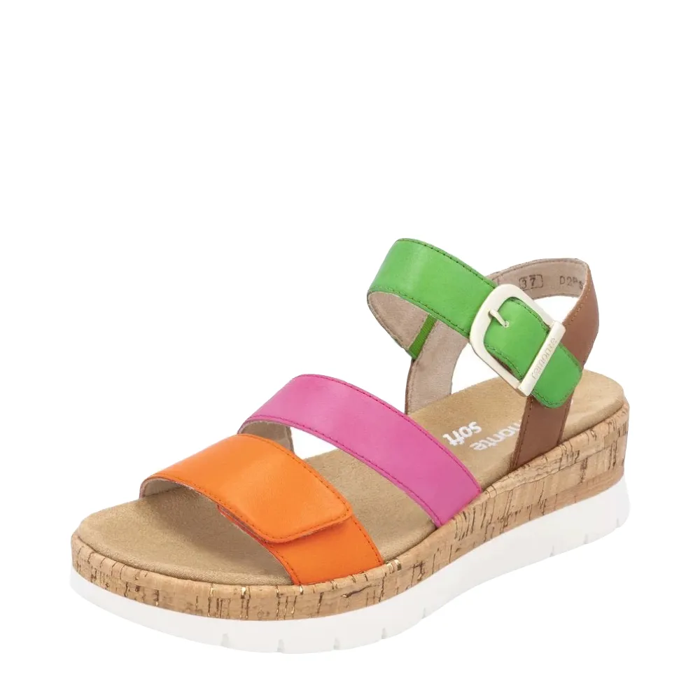 Remote Damen Gizela 50 Keil-Sandalette in Aperol/Fuchsia/Absynth/Muskat