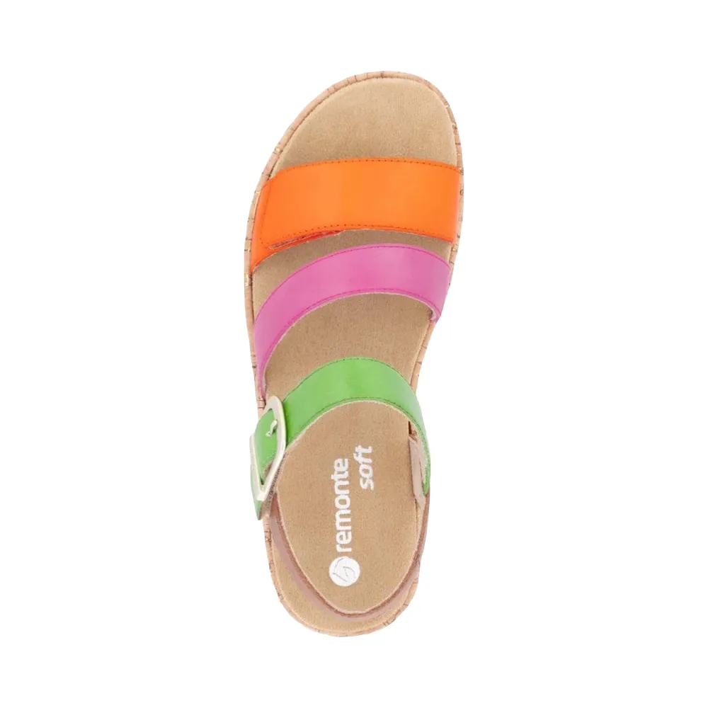 Remote Damen Gizela 50 Keil-Sandalette in Aperol/Fuchsia/Absynth/Muskat