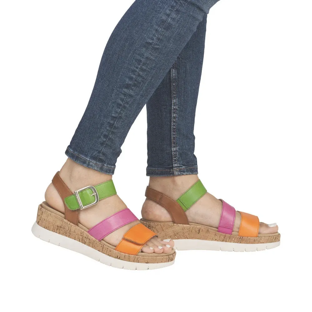 Remote Damen Gizela 50 Keil-Sandalette in Aperol/Fuchsia/Absynth/Muskat