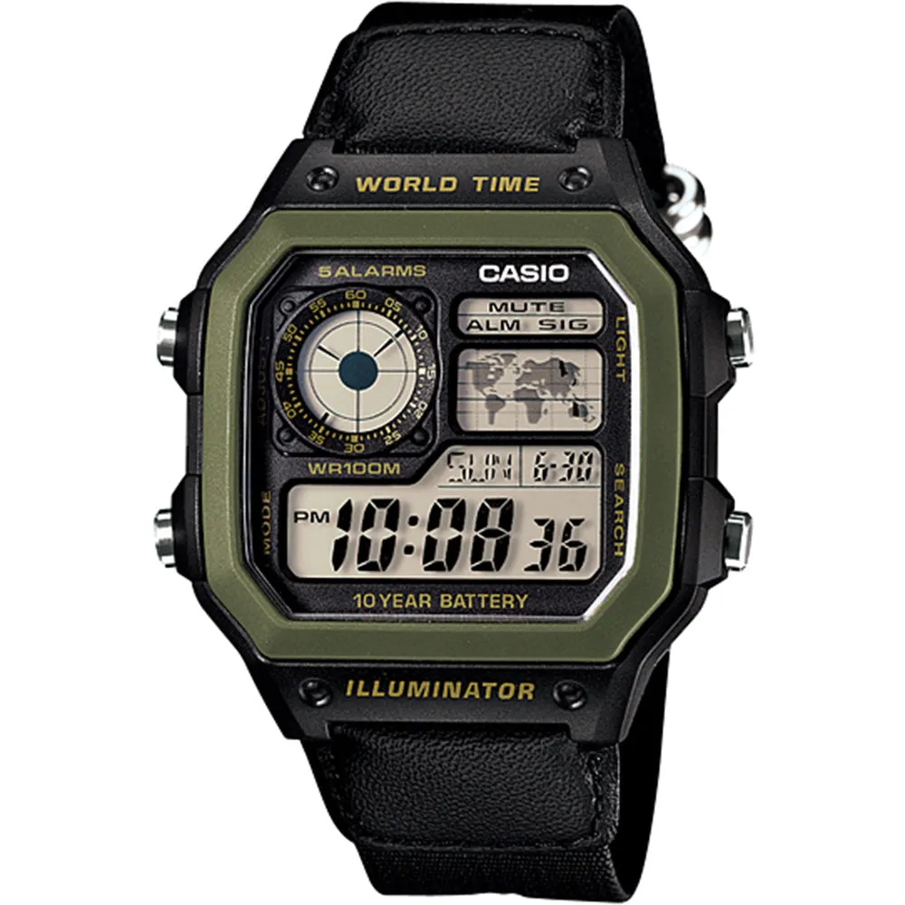 Sport Herrenuhren Casio Youth Serie AE1200WHB-1B Weltzeit