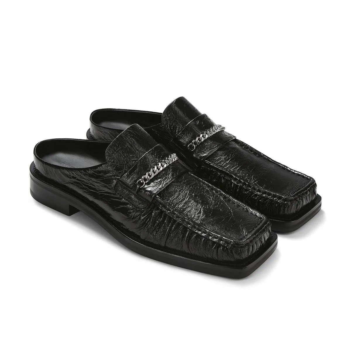 Square Toe Mule 'Schwarz Hochglanz'