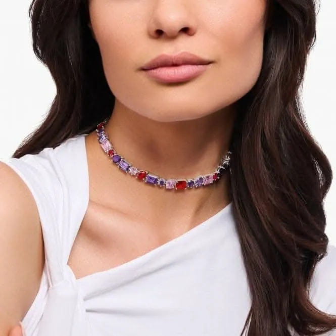 Sterling Silber Rot Violett Und Pink Zirkonia Steine Choker Halskette KE2196-477-7-L42V Thomas Sabo Halsketten