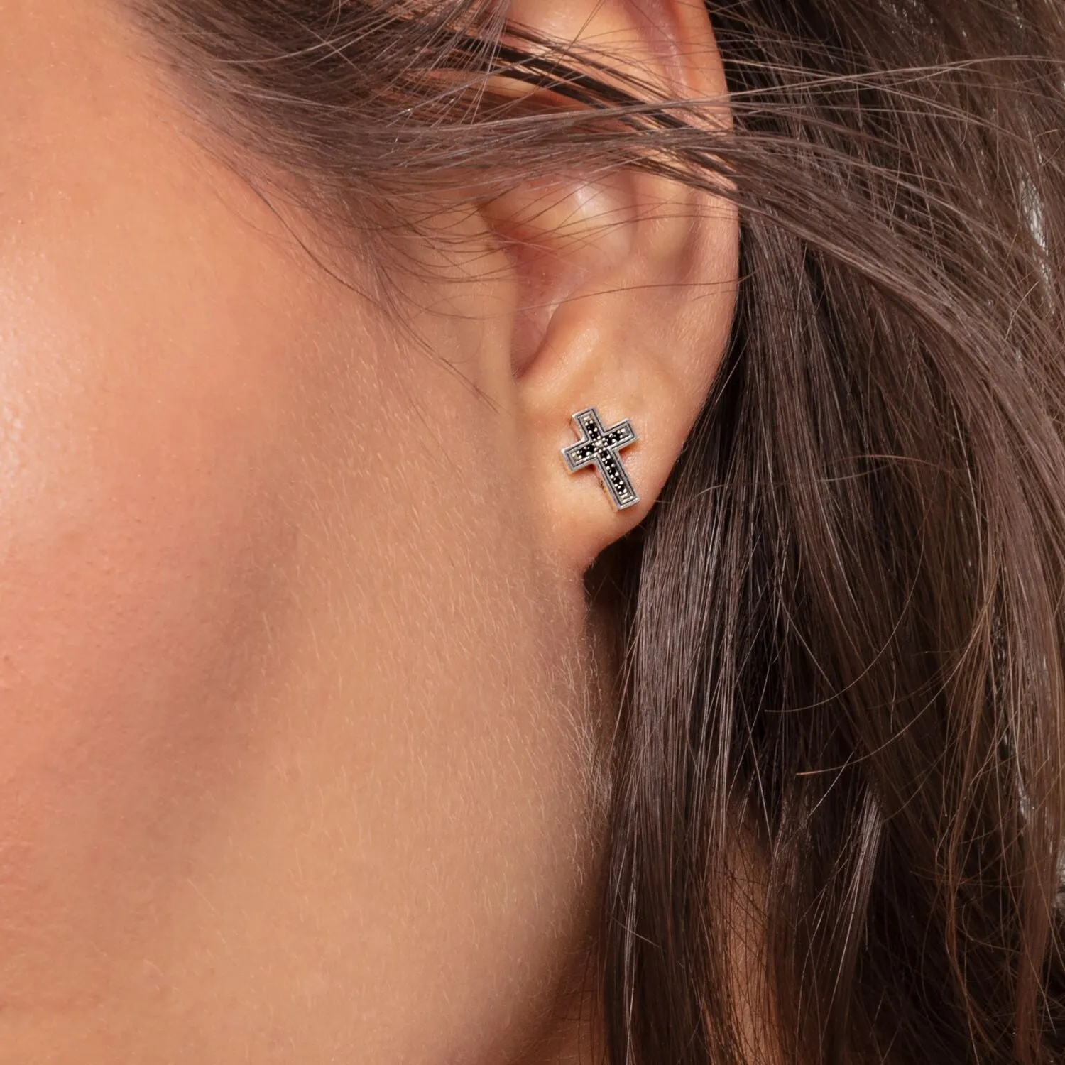 Thomas Sabo Damen Ohrringe Ohrstecker Kreuz Schwarz