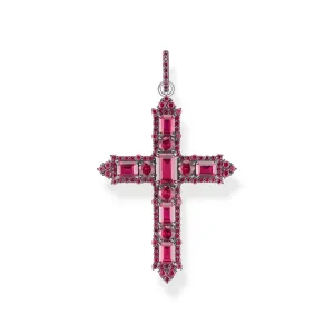 Thomas Sabo Damen Anhänger Schmuck Schwarz oxidiertes Kreuzanhänger mit rubinroten Steinen